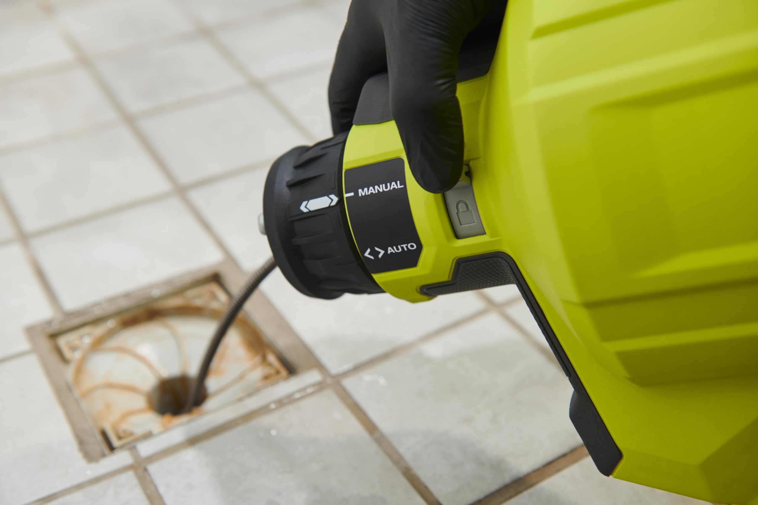 RYOBI RDA18-0 Déboucheur sans fil 18V ONE+ – Canalisations, éviers, douches et WC jusqu’à 50 mm – Câble 7,6 m, Auto Feed, LED – Sans Batterie ni Chargeur