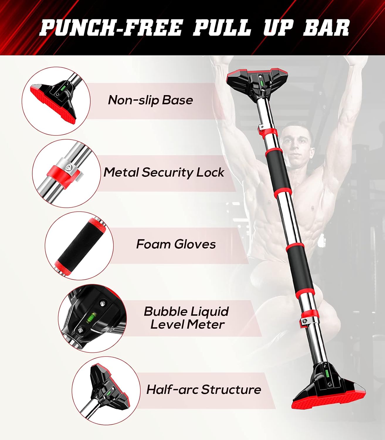 JZBRAIN Pull Up Bar, Pullup Bar for Doorway No Screw Installation Strength Training Pull-Up Bars with Automatic Locking, Adjustable Width for Home Gym Exercise Fitness 440 LBS : Sports & Outdoors