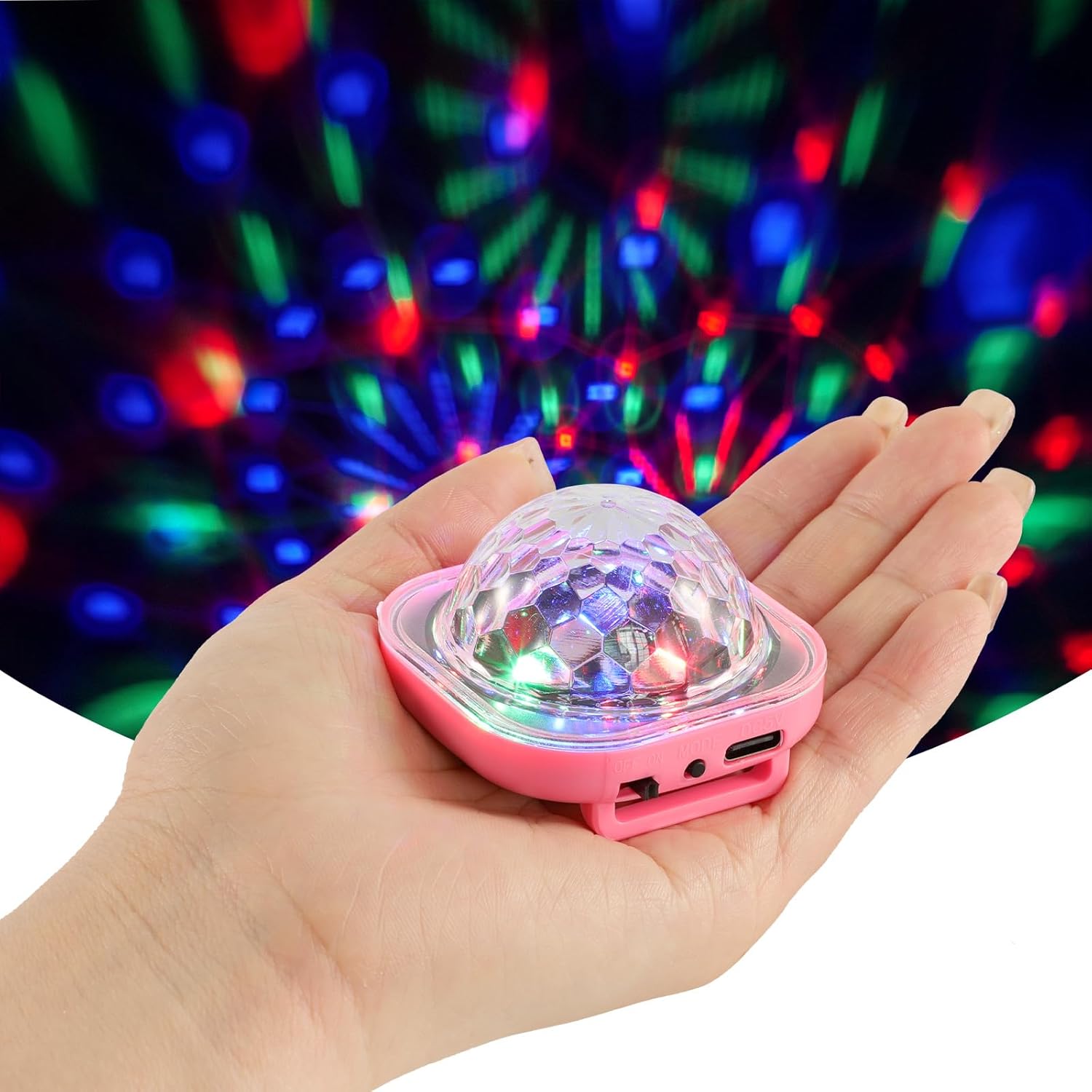 Lancoon 2 Pack Disco Ball Light, Wearable Mini Portable LED Lamp Night Strobe Watch Bracelet USB Charging Voice Controlled with Suction Cup for Kid Party Car Dancing DJ Club(Pink)