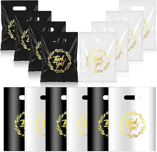 Miniatura 1 de 100 bolsas de plástico de 15 x 18 pulgadas, color rosa y morado, bolsas de plástico para compras al por menor, bolsas de regalo de agradecimiento de