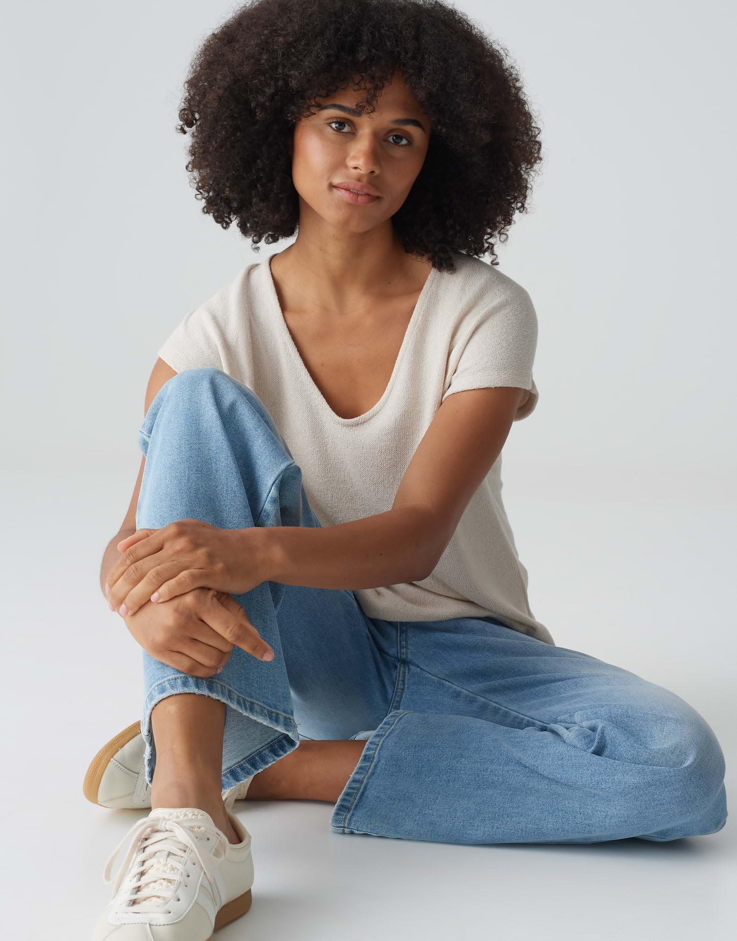 OPUS Damen Kurzarmshirt | Shirt SIRUKUS Boxy Fit in Feinstrick Optik
