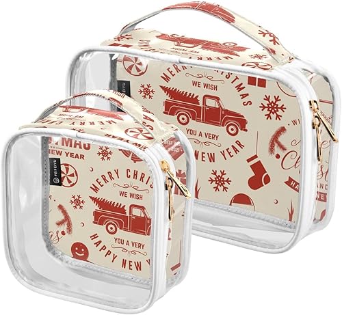 Merry Christmas Clear Makeup Bags for Women Men Portable Cosmetic Organizer Pouch Travel Toiletry Storage Bag for Gym Travel Daily Use