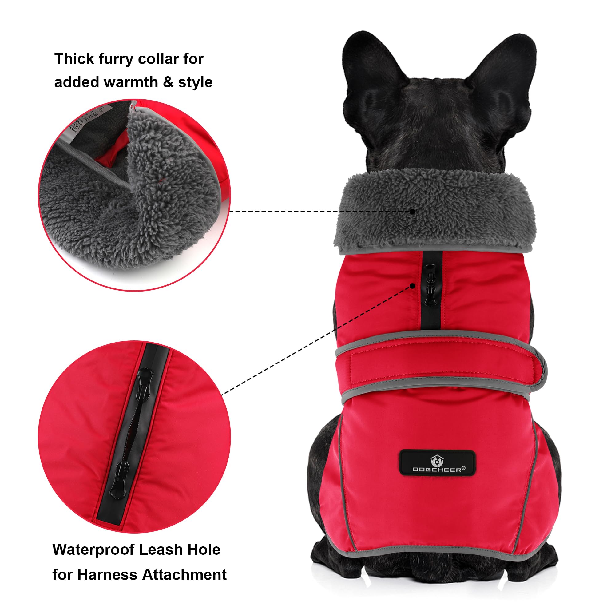 Dogcheer Cappottino per cani, impermeabile e riflettente, con gancio e anello regolabili, giacca in pile per cuccioli di Natale, a collo alto, per cani di taglia piccola, media e grande, rosso, XL