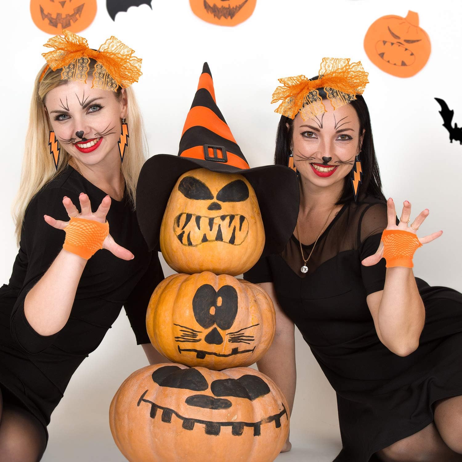 Blulu 80s Accessories Women Lace Headband Earrings Fishnet Gloves Necklace Bracelet for 80s Retro Party Halloween - Image 5