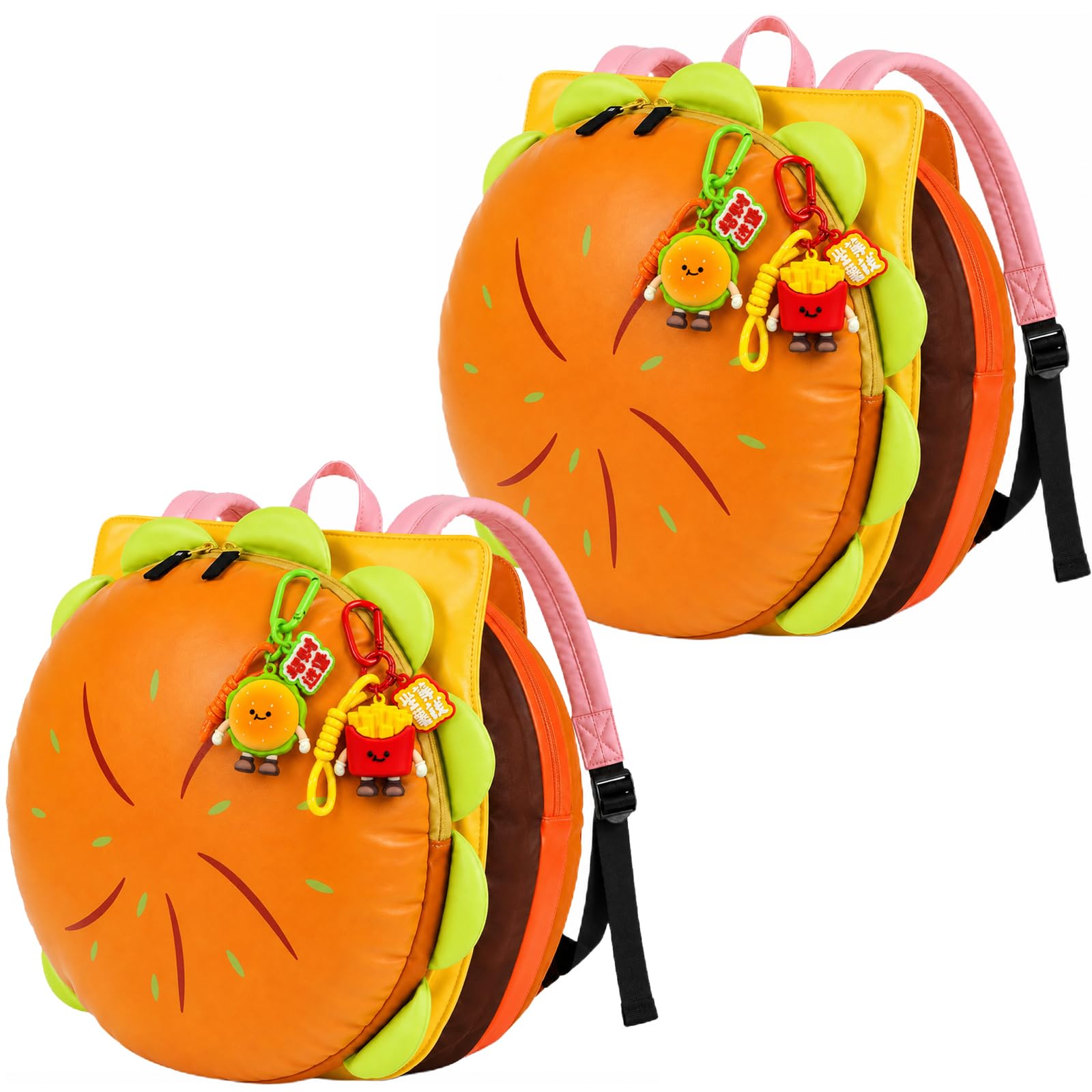 Zaino Cheeseburger con hamburger, portamonete e patatine fritte, 2 x Cheeseburger, Piccolo, Fashion
