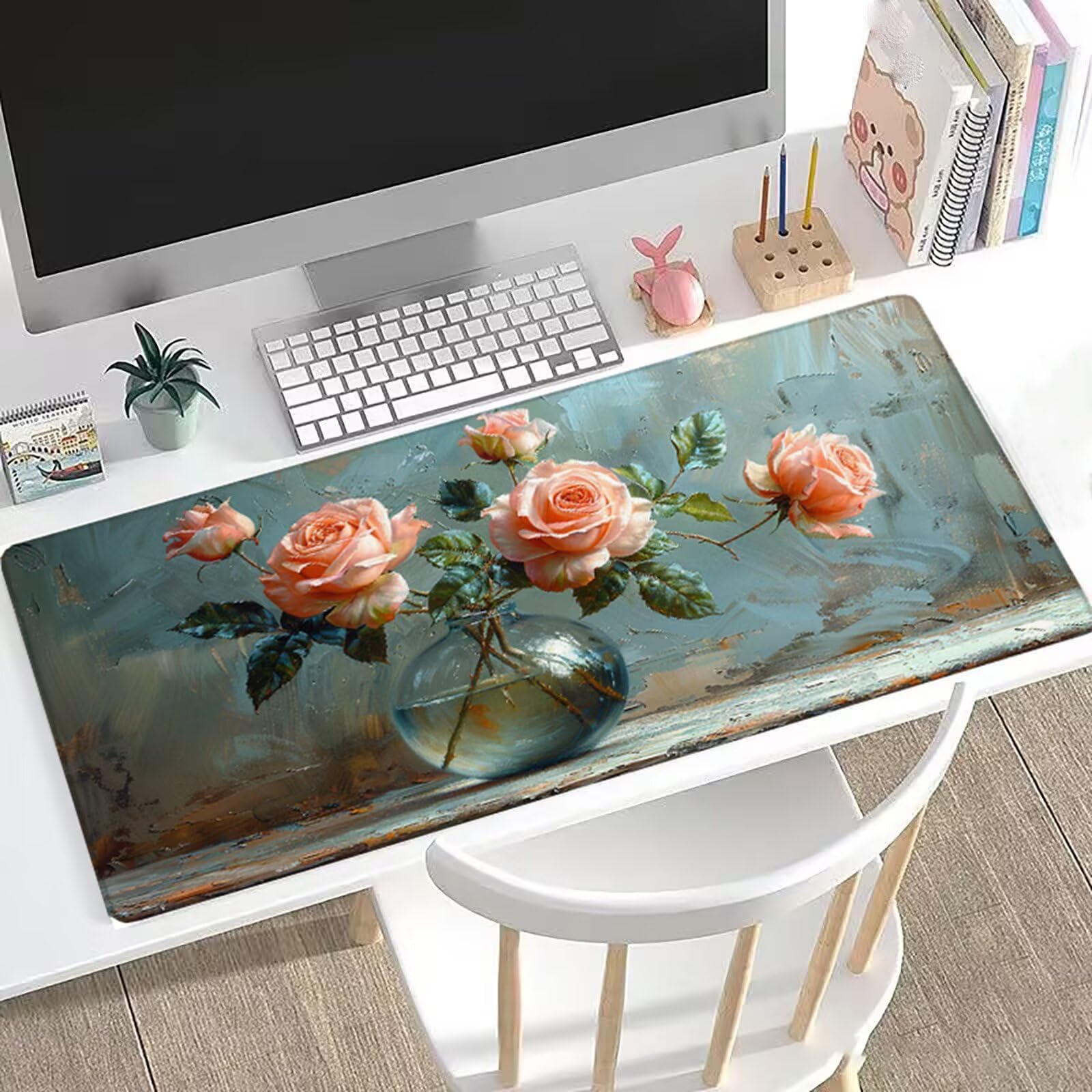Różowa podkładka pod mysz XXL 1500 x 800 mm Podkładka pod mysz Wazon pod biurko z podstawą antypoślizgową, zwiększona precyzja dla gracza, wodoodporna podkładka pod mysz dla graczy antypoślizgowa