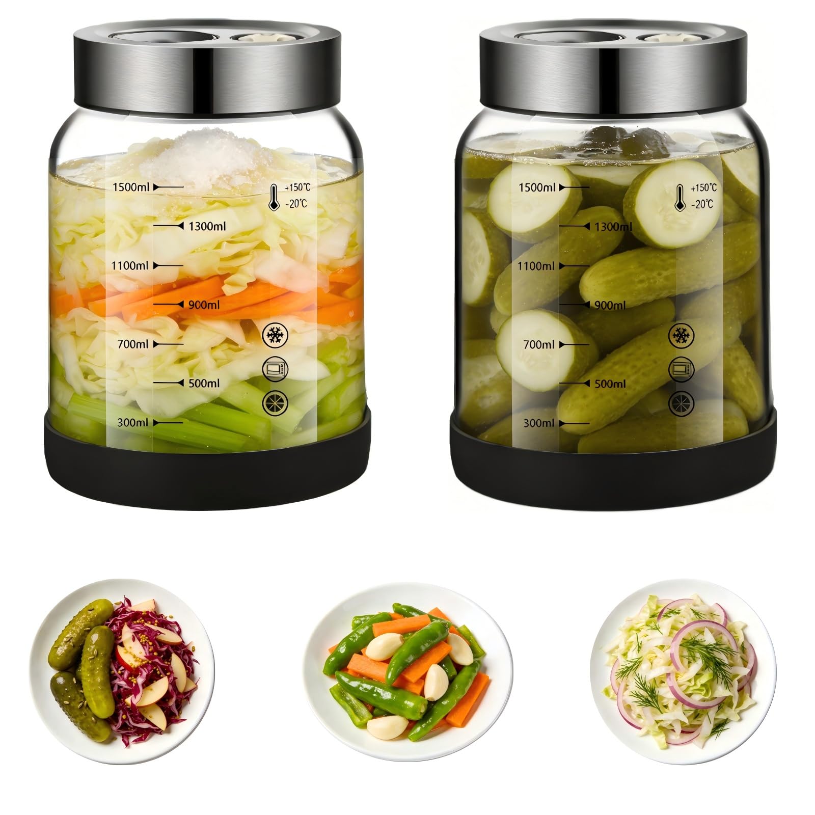 2 Stück x 1.5 L Bocal de Fermentation avec Couvercle: Kimchi Container avec Valve de Fermentation Pot Étanche pour Choucroute Légumes Kéfir et Pickles Maison