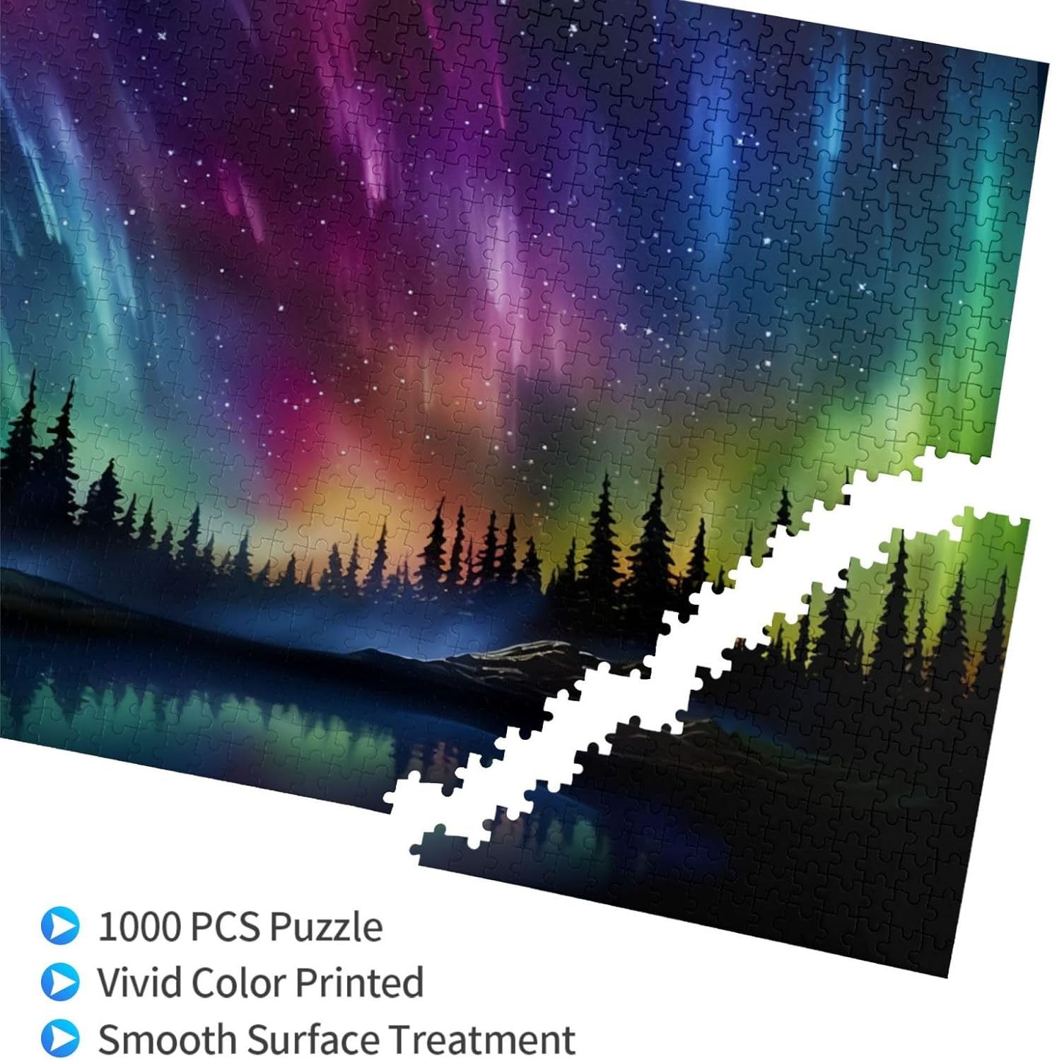 Puzzles for adults 1000 pieces jigsaw puzzles Aurora Northern Lights Over Canadian Forest Formation wooden to Explore and Enjoy Gifts Home Decoration 29.5 x 19.6 in