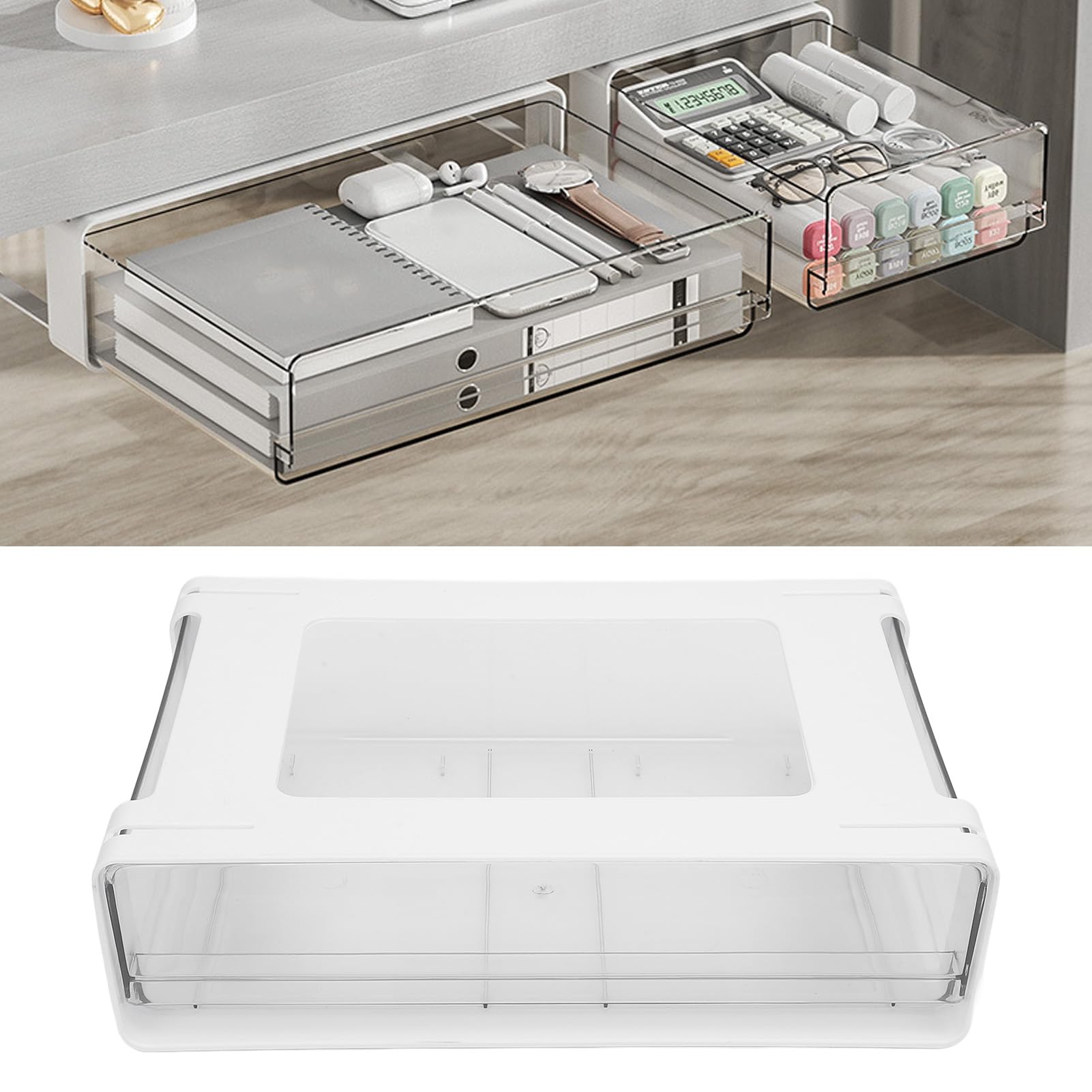 Organizer per cassetti sotto la scrivania, soluzione di archiviazione espandibile, cassetti estraibili di grande capacità per ufficio, casa, camera da letto, spazio di lavoro, massimizza spazio e
