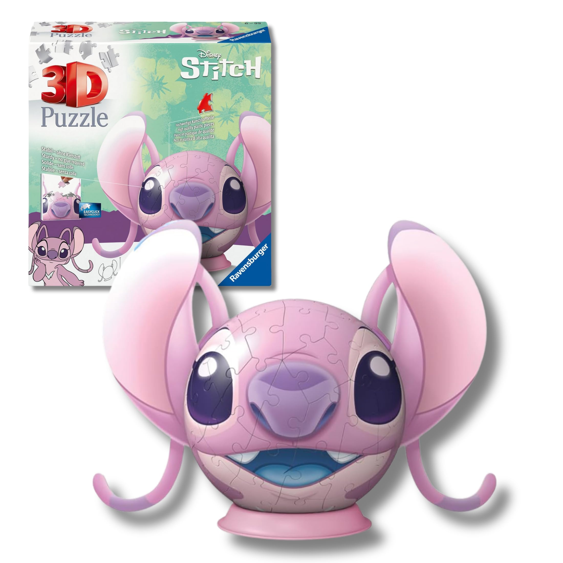 Ravensburger - Puzzle 3D Niños Disney Bola Angel | Stitch Regalos | Maquetas para Montar De 77 Piezas | Lilo Y Stitch | Regalo Niña 6 Años O Más | Puzzle Stitch