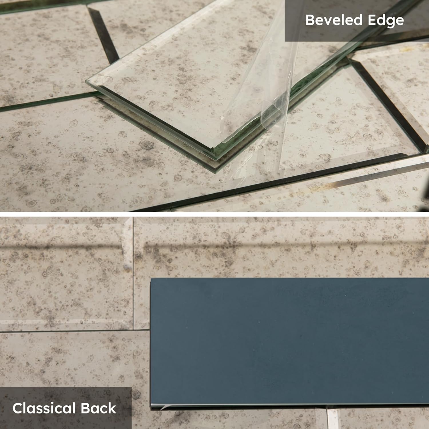 Diflart Beveled Mirror Backsplash Tiles for Kitchen, Light Antique Suuway, 3x10 Inch, Mirror TIile for Bathroom Accent Wall, Pack of 5 Sq.ft