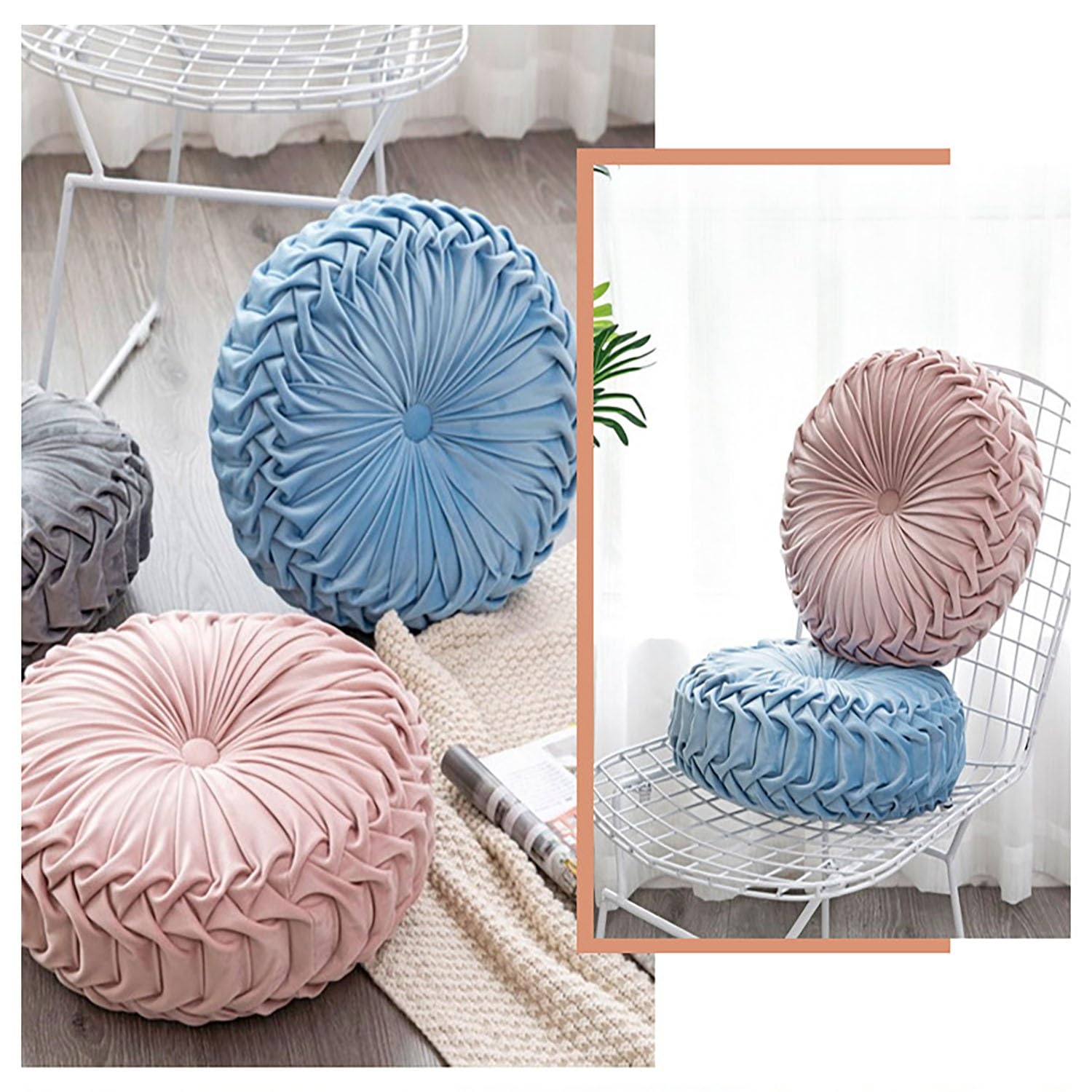 Okrągła dekoracyjna aksamitna poduszka medytacyjna 35 cm poduszka promieniowa do salonu sofa łóżko krzesło podłoga samochód sypialnia (jasnozielony D: 35 cm x 10 cm)