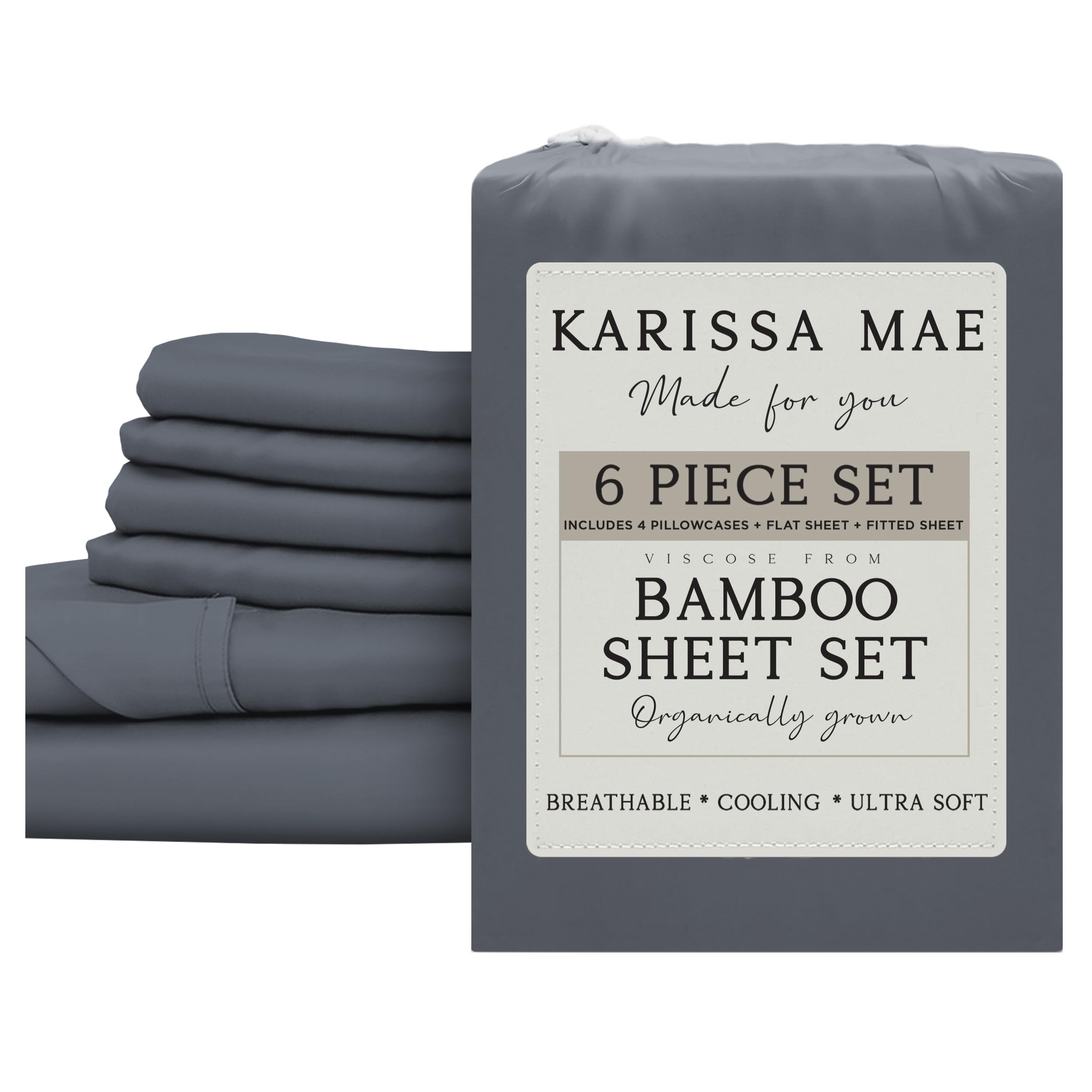 KARISSA MAE 6 Piece Luxury Bamboo Viscose Queen Sheet Set, 4 Pillowcases