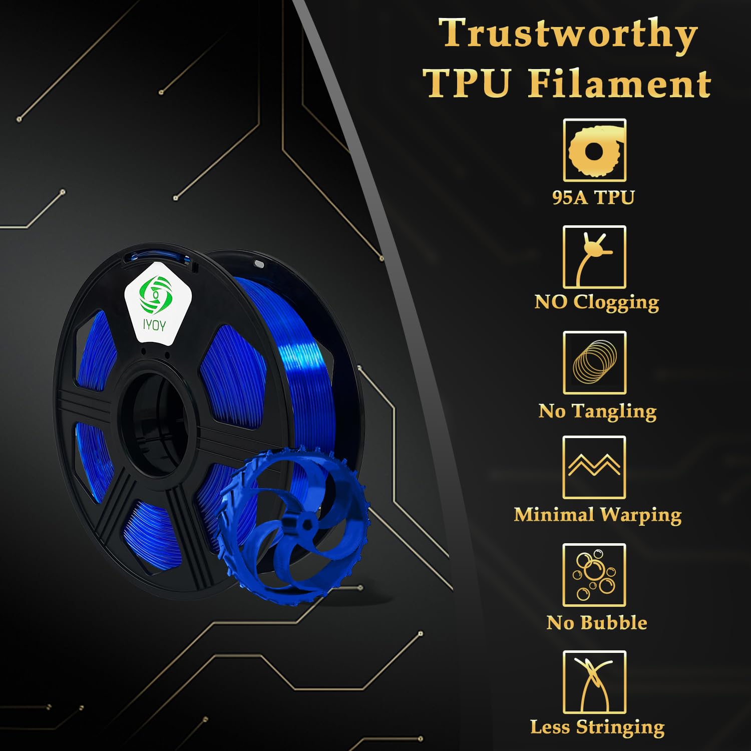 YOYI YOYI TPU Filament 1.75mm, 3D Drucker Filament, Flexibel, 0.8kg, Toleranz +/-0.02mm, TPU Blau