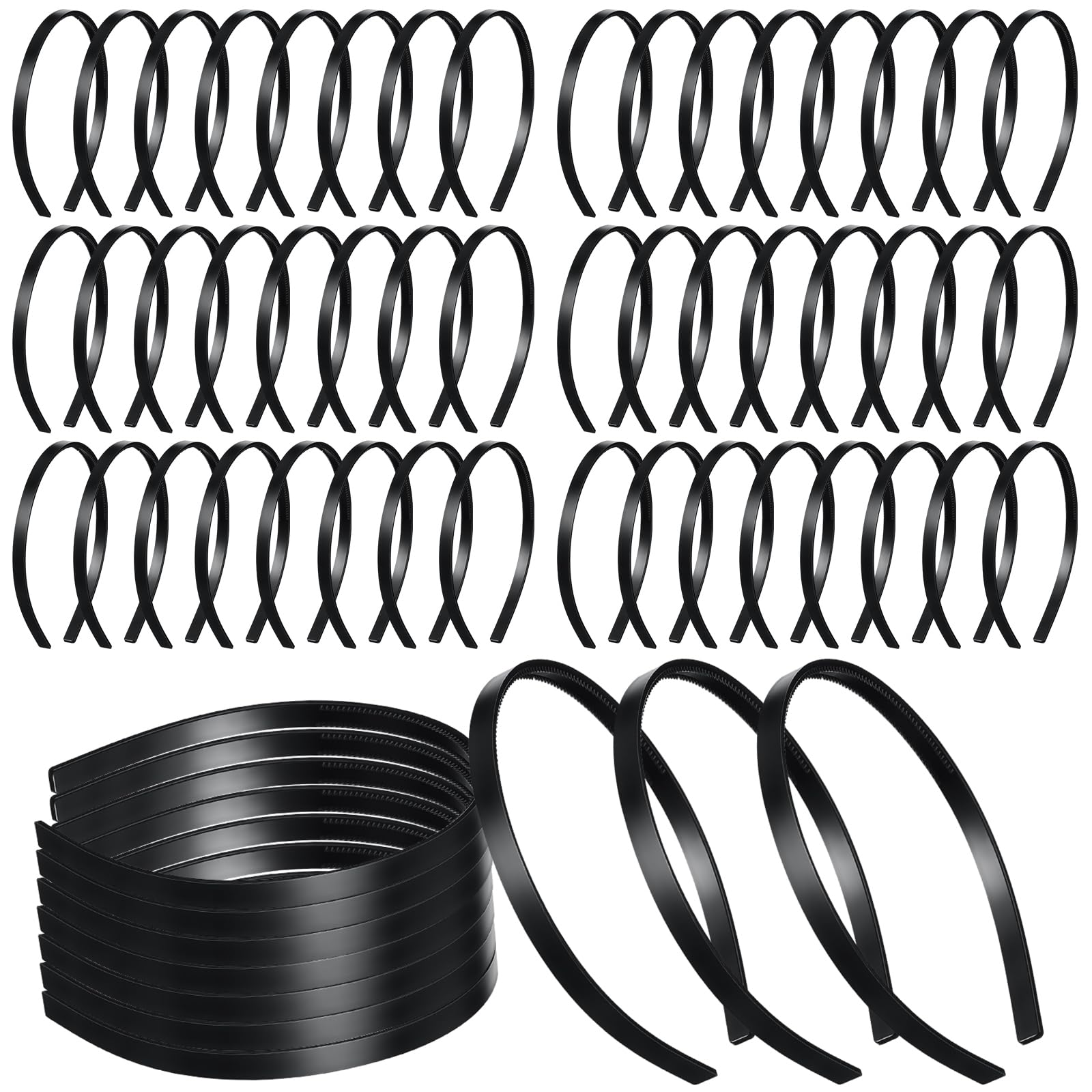 XunYee 100 Pcs Plastic Headbands Bulk with Teeth Plain, Black, 10 mm