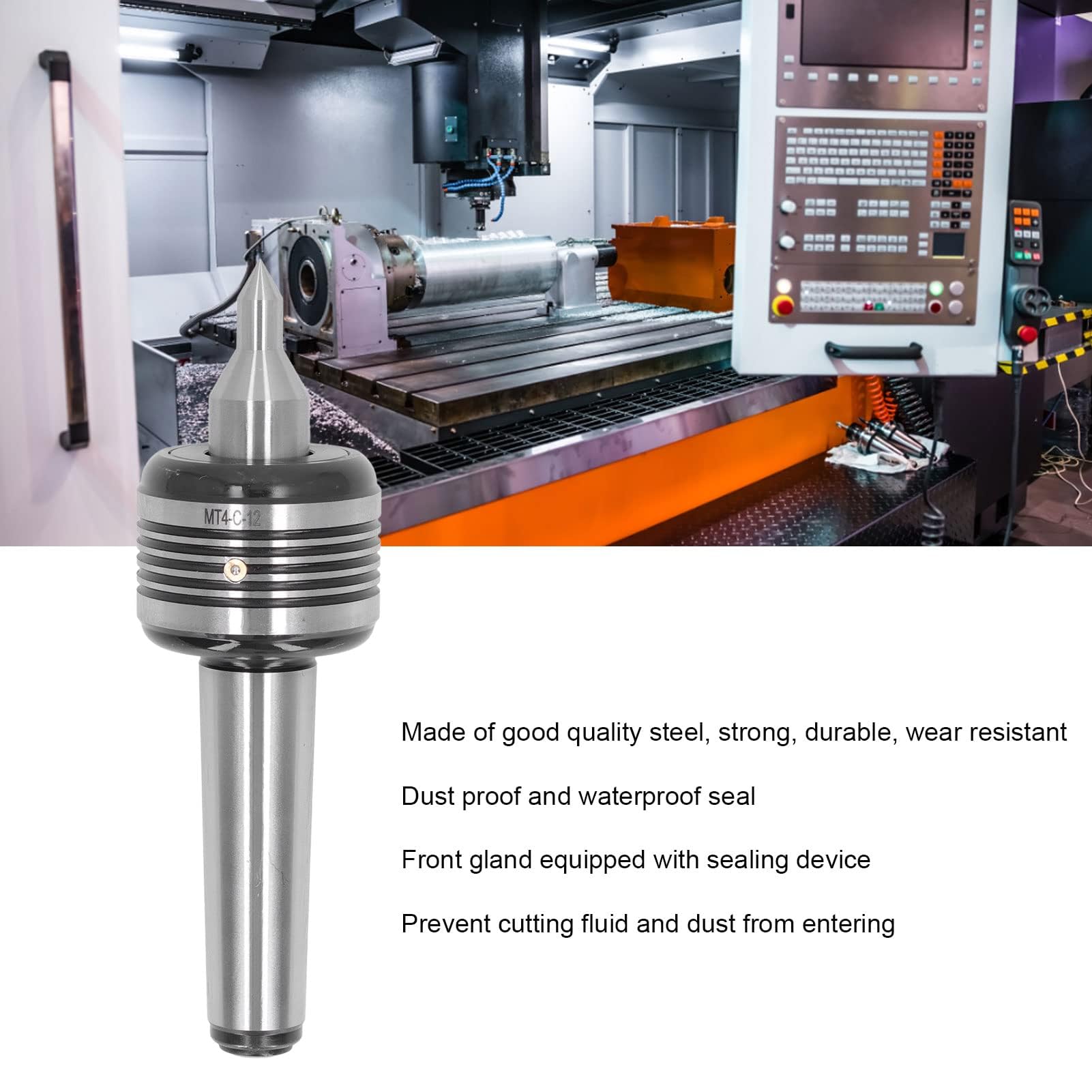 Centro Vivo MT4 para Torno de Madera y Metal 60 Grados con Centro de Contrapunto Vivo Precisión 0.005 para Trabajo CNC y Torneado Preciso