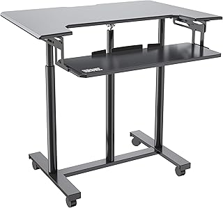 Duronic DM03ST1 Mobile Mobile Desk Height Adjustable Desk for Standing and Seated Work with Wheels | Computer Desk with Rollers for Standing Work | Desk with Shelf | Load 15 and 2 kg