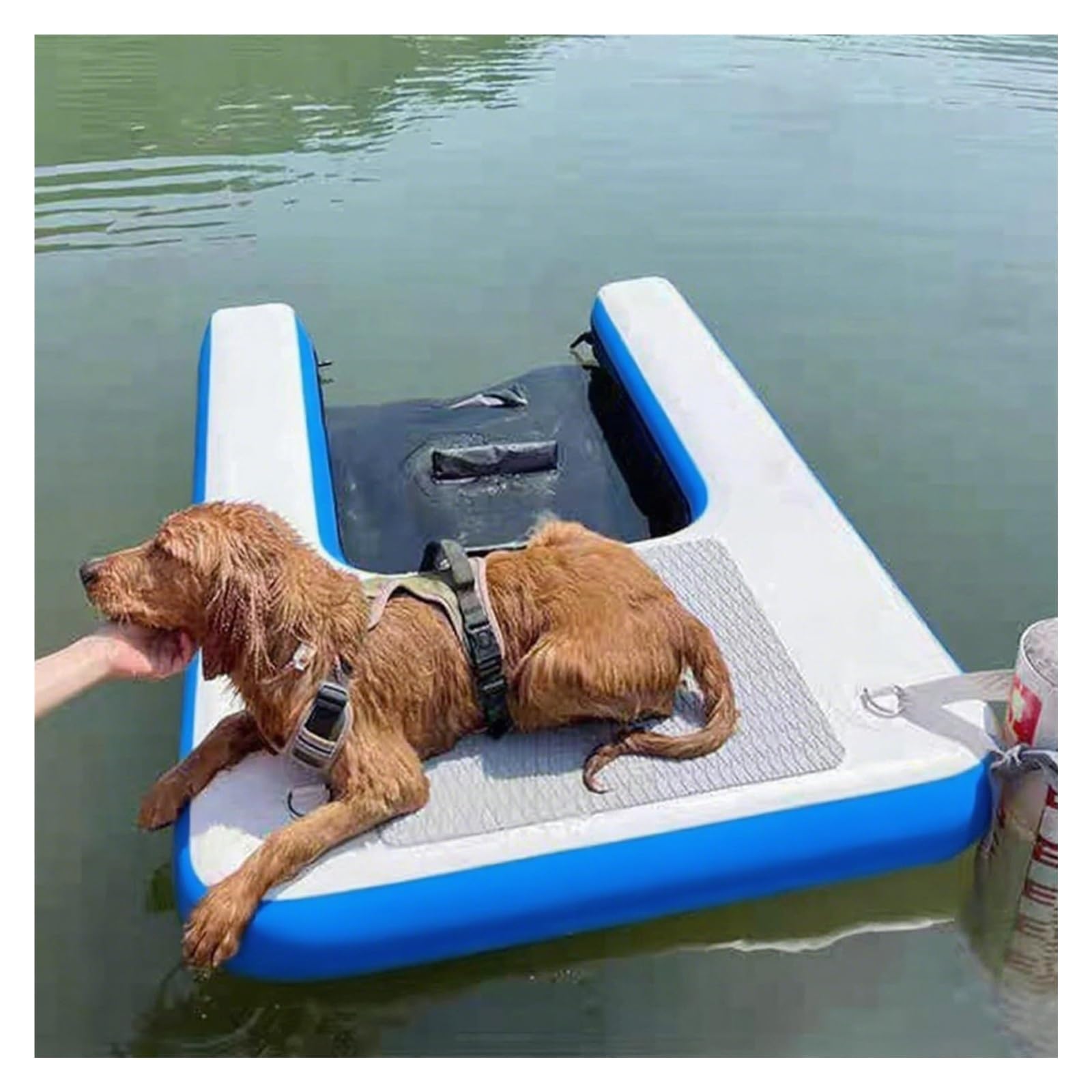 MZZKFC Floating Dog Ramp for Boat Dock，PVC Small Dog Water Ramp for Pool，Inflatable Dogs Raft with Pump & Rope & Repair Kit, for Swimming Pets up to 232lbs(Blue)
