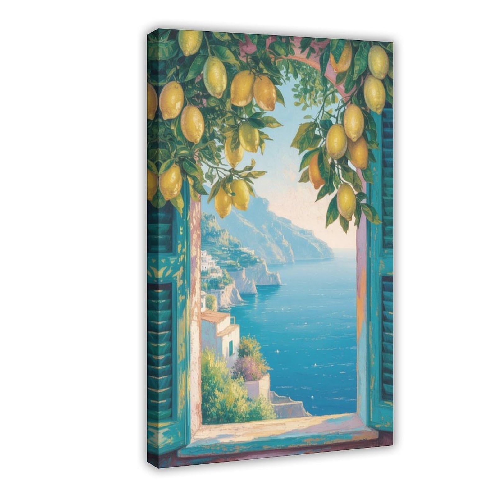 Lxwnze Frame-Style Coastal Lemon Tree, Italian Seaside Canvas Poster For Office Decor Gift