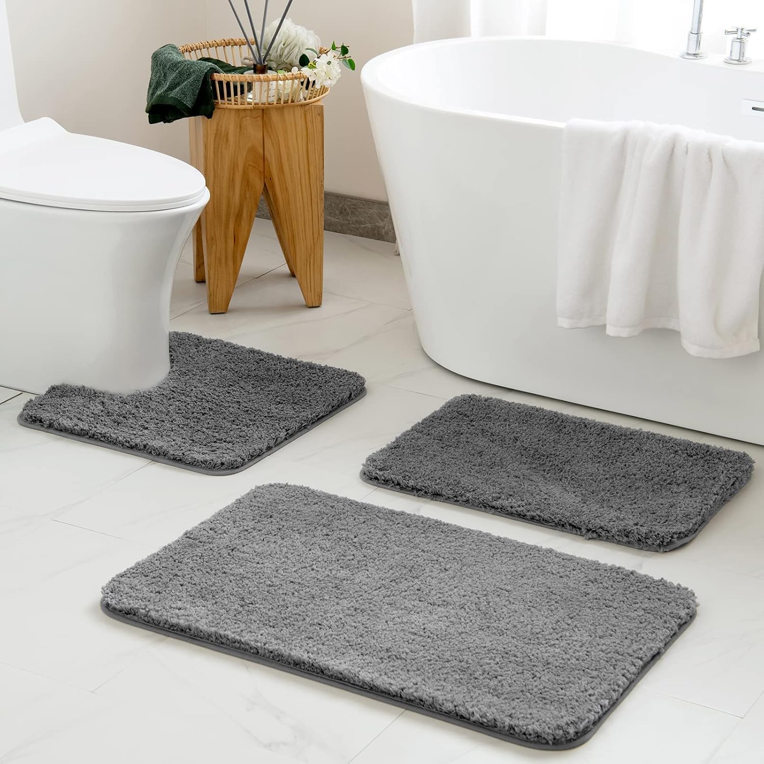 Sentidos Tappeto da Bagno Antiscivolo, Morbido, Assorbente, Lavabile in Lavatrice, Ideale per Vasca, Doccia e Cucina, 70x120 cm - Grigio