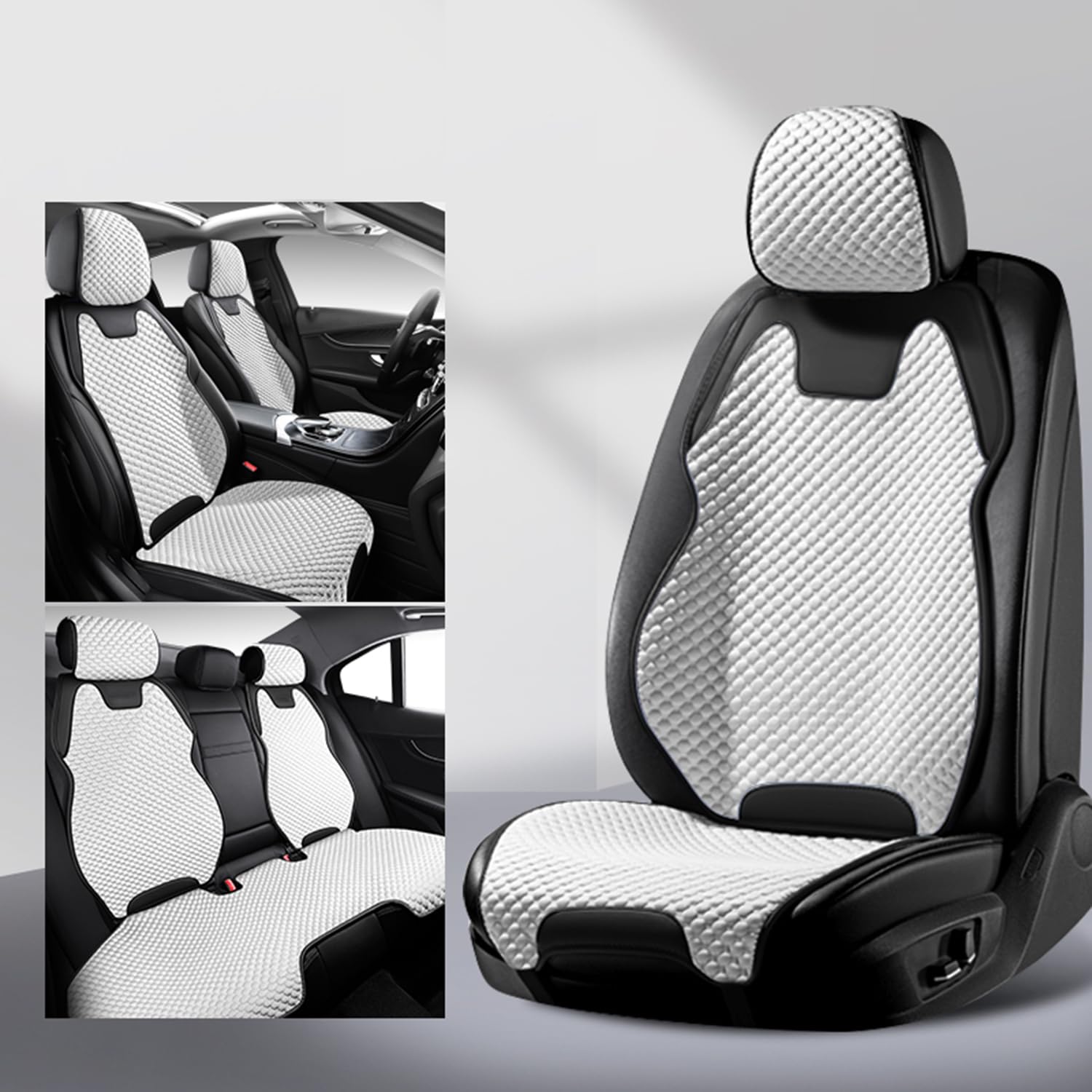 Housse De SièGe De Voiture pour MG MG6 2010-2021 Lin Auto AntidéRapant Respirante SièGe Avant Et ArrièRe Quatre Saisons Tapis,C/White
