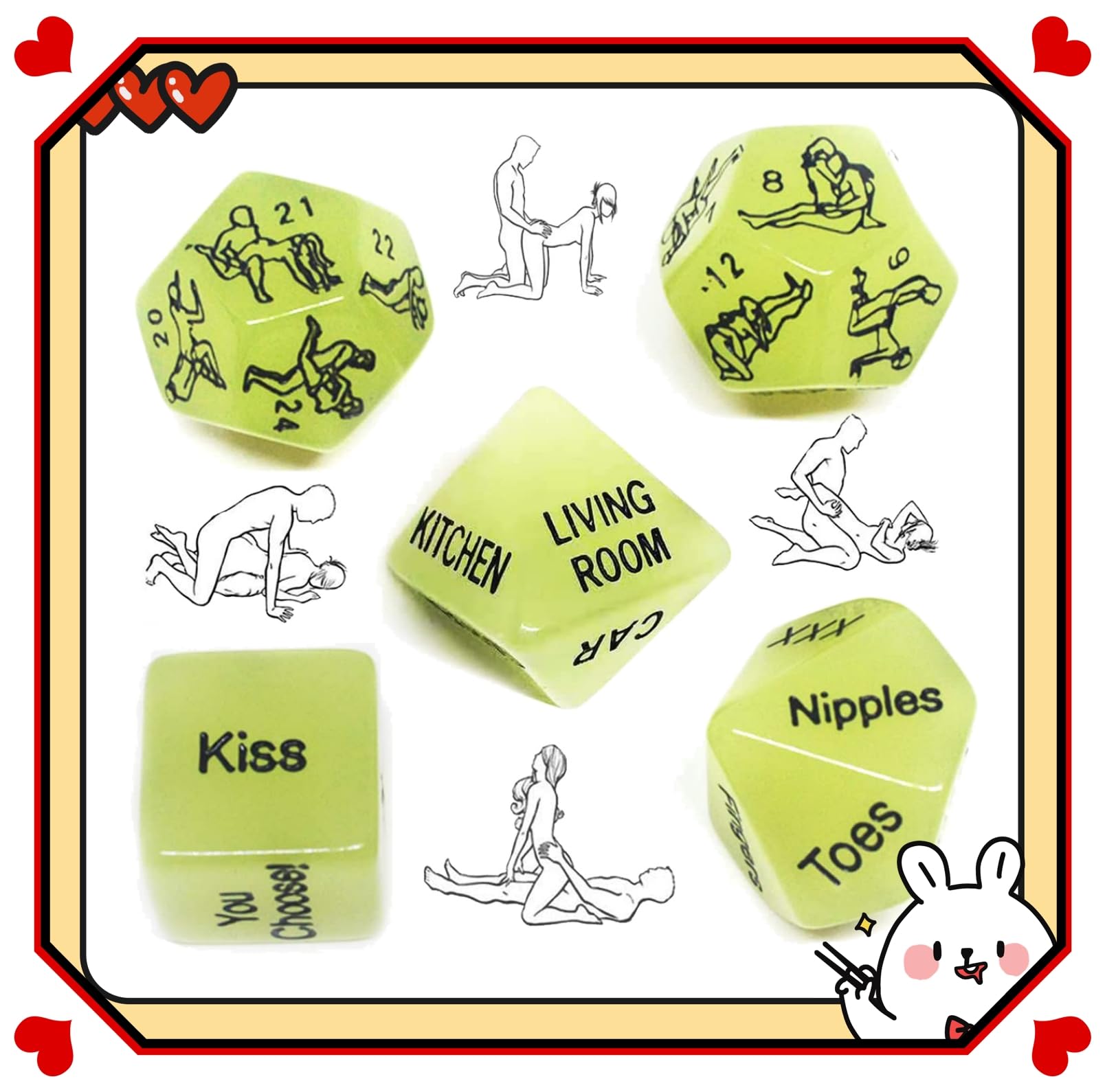 5 ̶𝙎̶𝙚̶̣𝙭̶ ̶𝙏̶σ̶𝙮̶𝙨̶ Dadi Verdi, Luce Verde, Regali Di Coppia, Dadi Da Gioco Per Eventi Di Famiglia, San Valentino, Martedì Grasso, Anniversario E Altri Eventi Festivi.