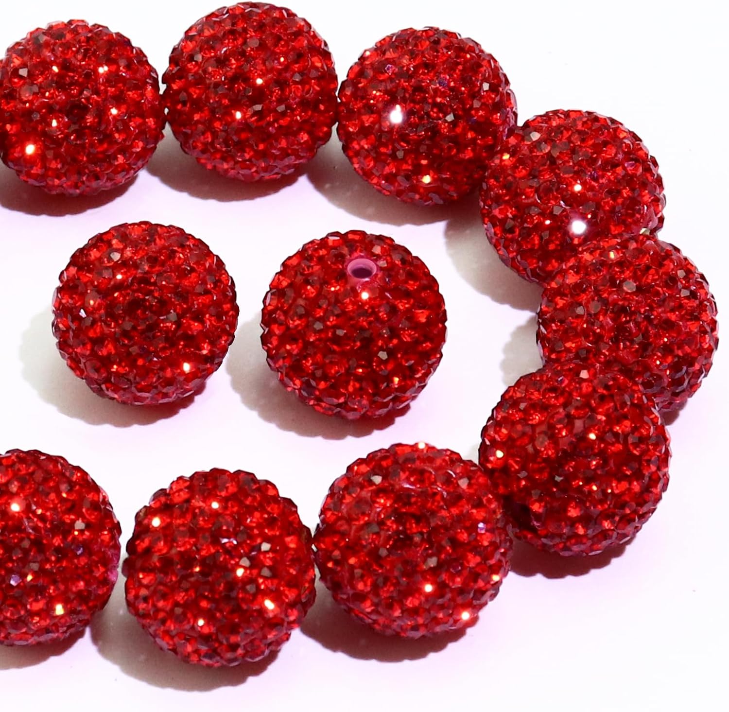 Dowarm 16MM Red Rhinestone Beads for Crafting, Round Polymer Clay Crystal Beads for Jewelry Making Bracelet Necklace Earring Beaded Pen, Fancy Shamballa Pave Disco Ball Diamond Bead, 20PCS
