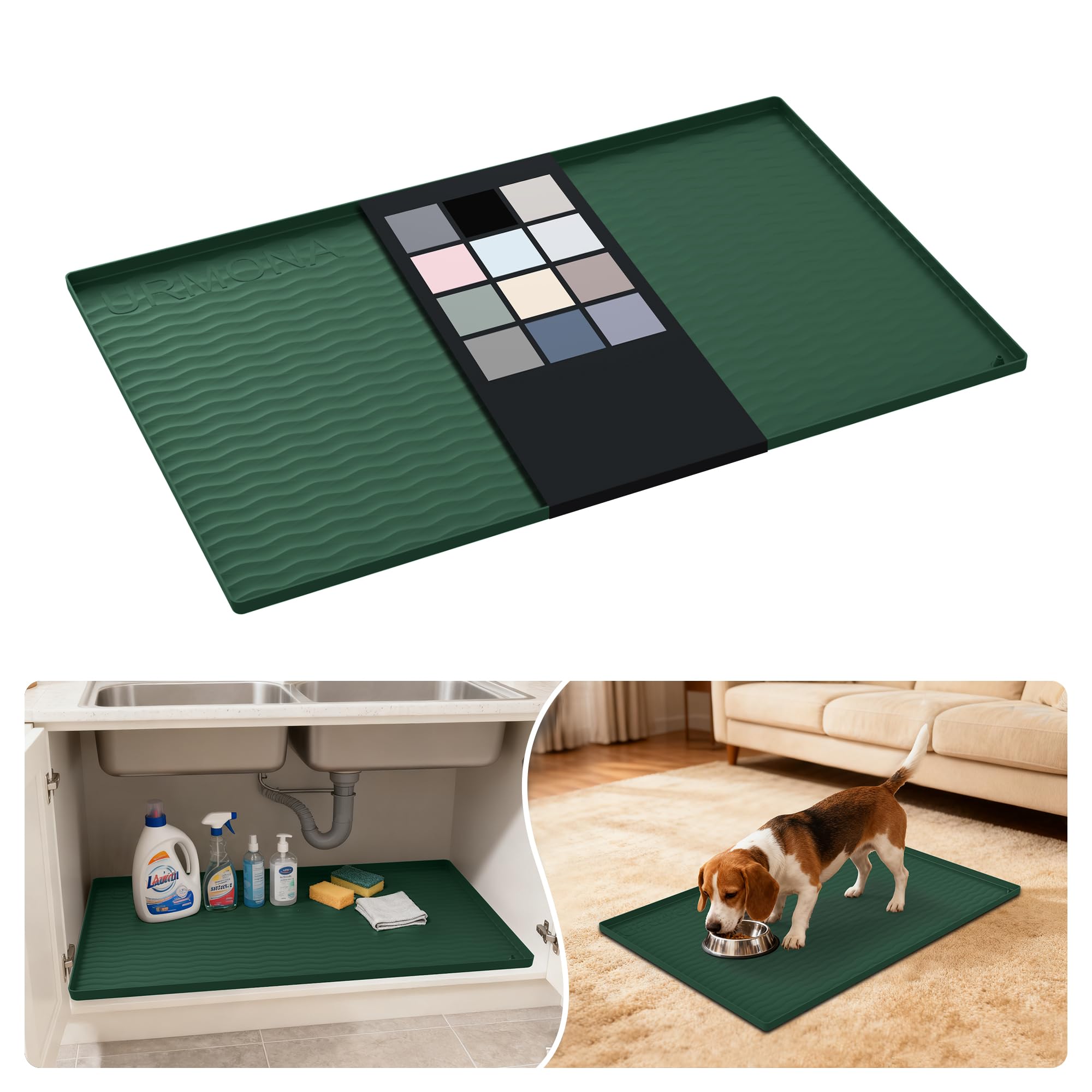 URMONA Waterproof Silicone Under Sink Mat, 34 x 22 in, Flexible Shelf Liner