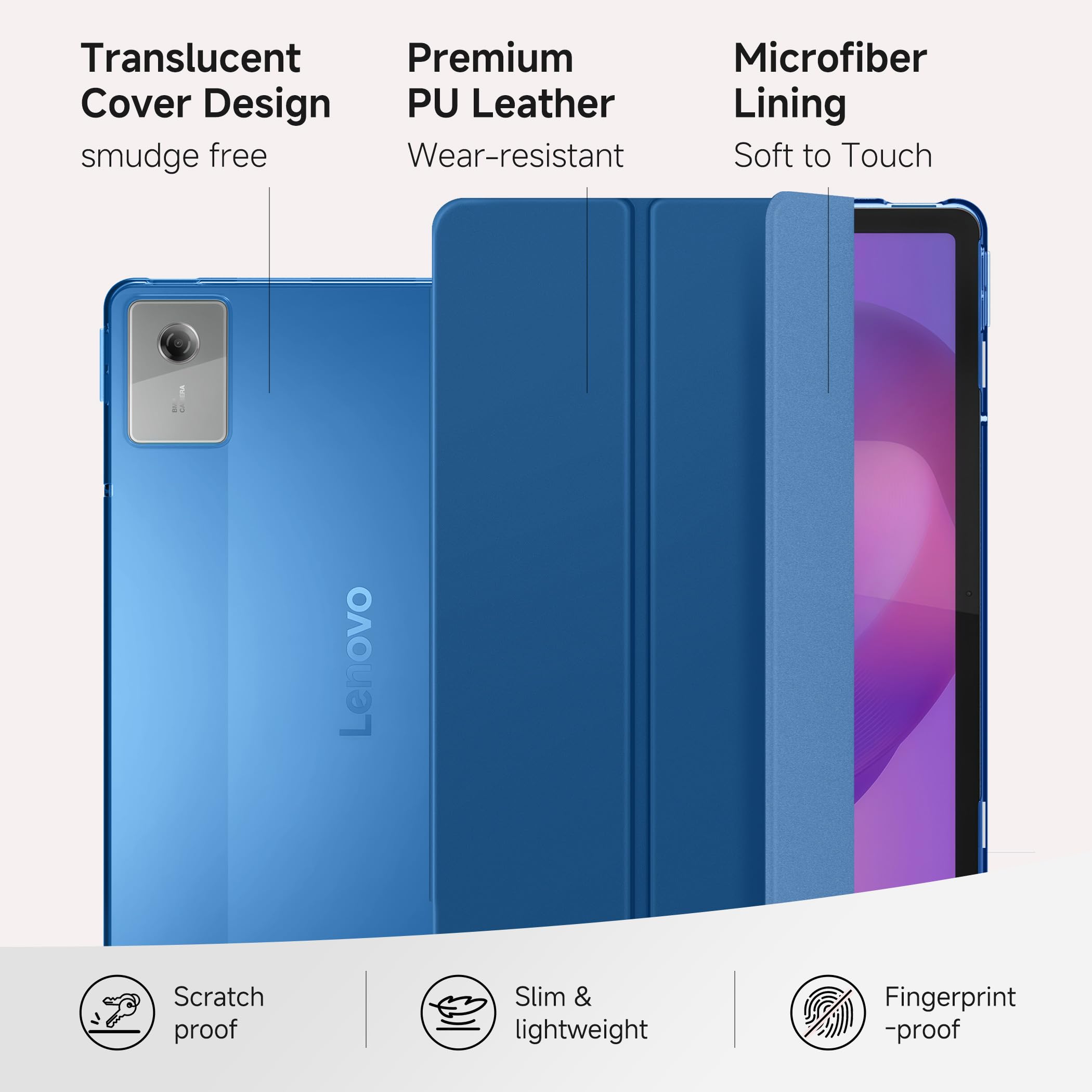 CACOE Funda para Lenovo Idea Tab 11 pulgadas 2025 con protector de pantalla – Ultra fina con función atril, funda fina de piel sintética, color azul mar — view 3