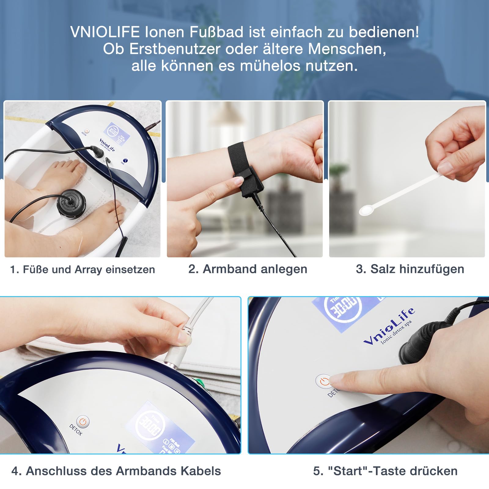 Ionen Fußbad, Ionen Fussbad Detox, Tragbar Detox Fußbad mit Timer, Ionisches Fussbad Zum Entgiften, Fußspa Reiniger mit Wassersack (Mit Becken)