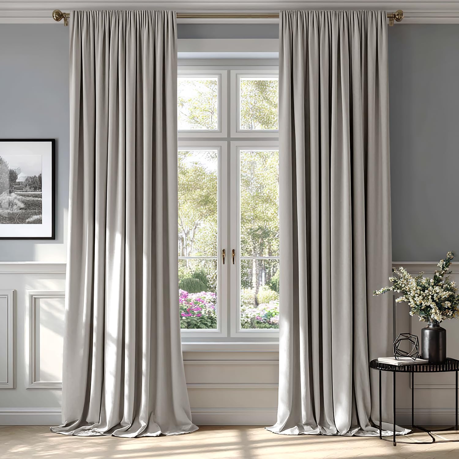 MIULEE Silver Grey Blackout Velvet Curtains Drapes 96 Inch Long 52"x96"