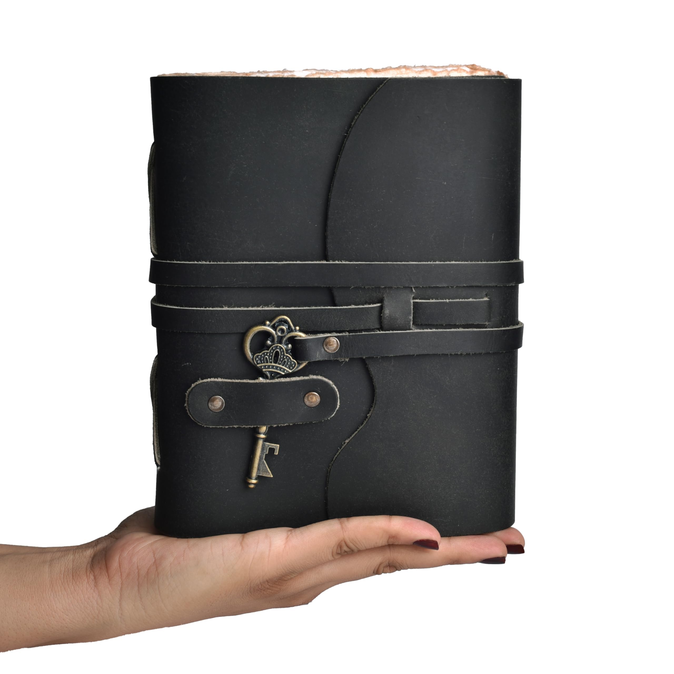 LEATHER VILLAGE Diario de cuero vintage – 200 papel vintage hecho a mano con borde de cubierta – Diario encuadernado de cuero para mujeres y hombres – Cierre de llave vintage – Libro de sombras –