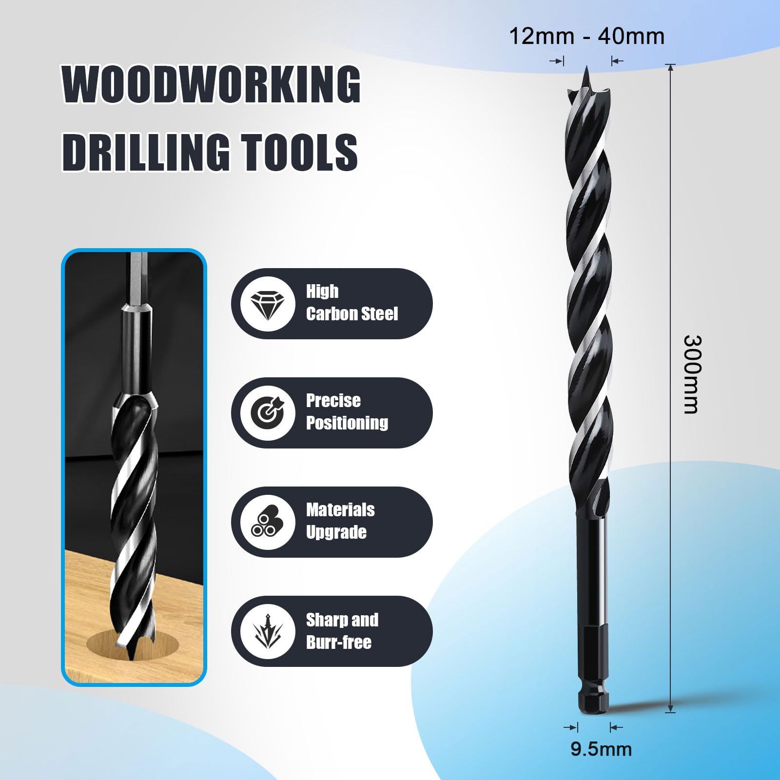 1/2"x 12" Auger Drill Bit for Wood,Hex Shank Tri Flute Wood Drill Bit for Soft and Hard Wood,Plastic,Drywall and Composite Materials — view 2