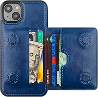 Vista 10 de KIHUWEY Funda compatible con iPhone 14 Plus con tarjetero de cuero de primera calidad, cierre magnético oculto, duradero, a prueba de golpes