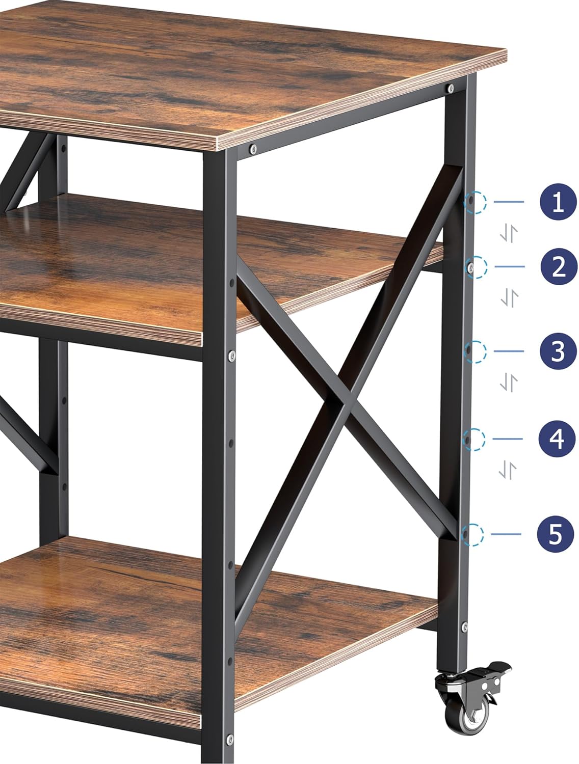 Printer Stand, 23.6 x 23.6 Inches Large Printer Stand with Adjustable Storage Shelf, 3 Tier Printer Table for Home Office, Rolling Printer Cart with Industrial Wheels, Mini Fridge Stand Table, Vintage