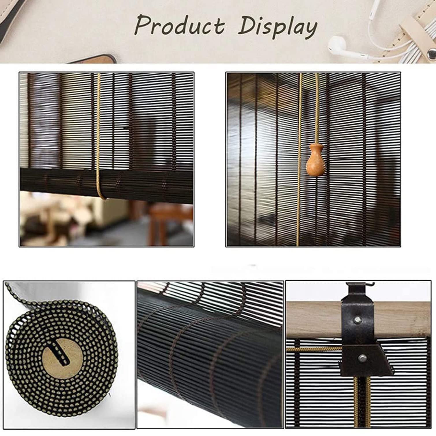 Store Enrouleur en Bambou Naturel,Store Fenêtre Occultant en Bambou Style Rustique,60% Protection Solaire Intimité Écran,Décoration de Maison,pour Intérieur Extérieur (W120xH180cm(47x71in))