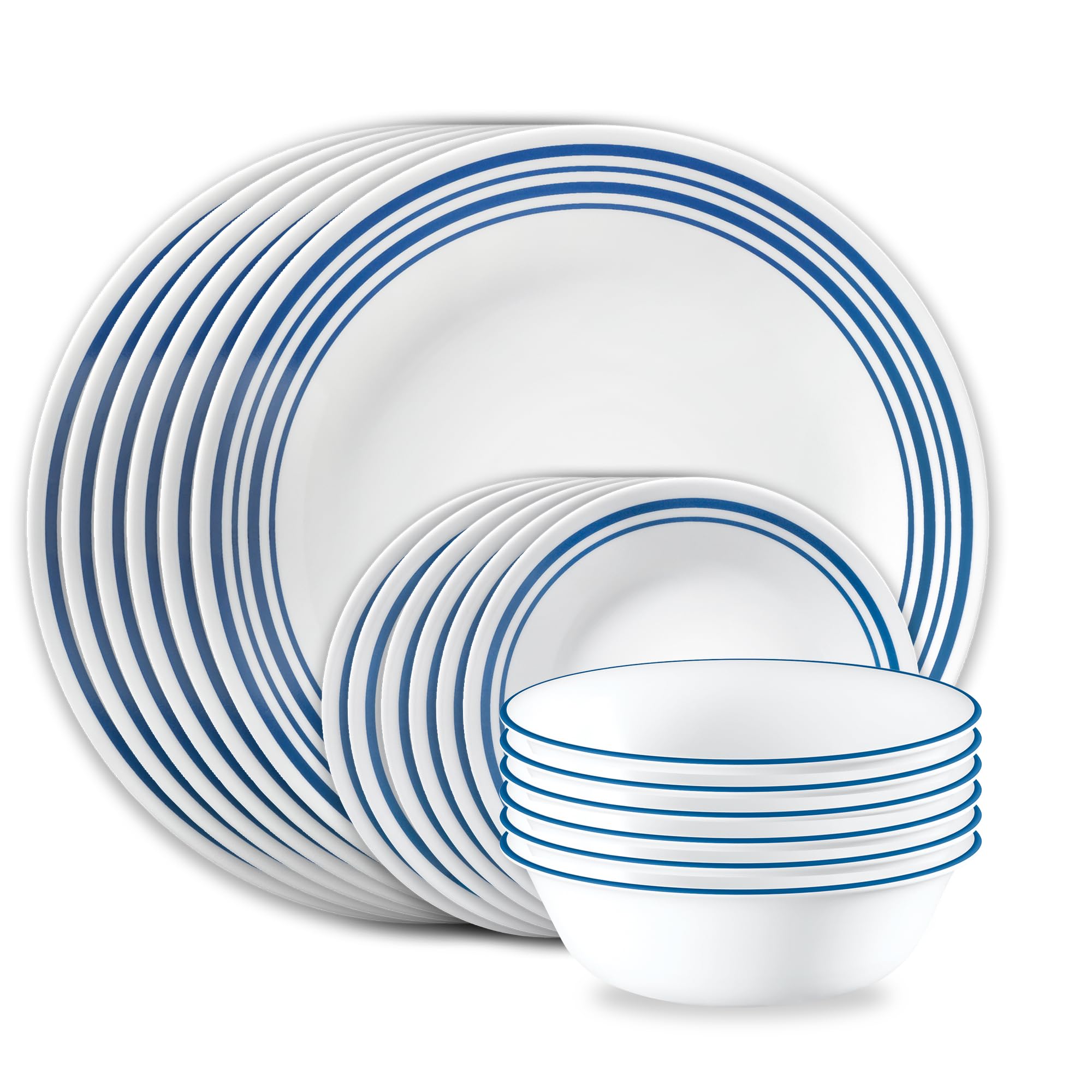 Corelle Vitrelle 18 Piece Glass Dinnerware Sets Service for 6, Triple Layer Chip & Crack Resistant Glass Plate and Bowl Sets, Laila