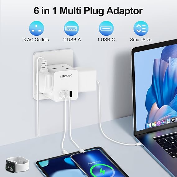 Multi Plug Adapter with 3 USB 3 Way Plug Adaptor Extension Socket Multiplug