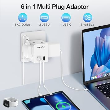 Multi Plug Adapter with 3 USB 3 Way Plug Adaptor Extension Socket Multiplug