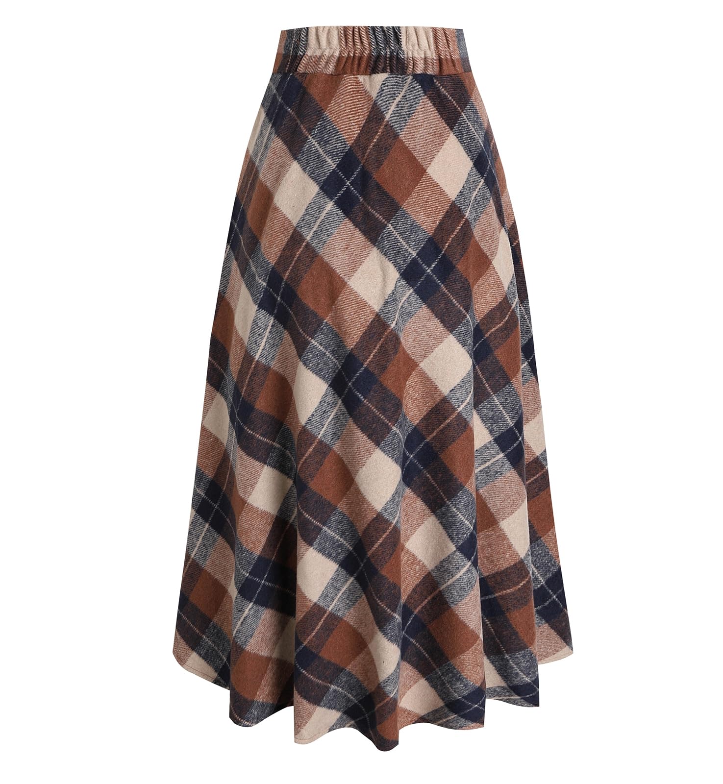 Falda de lana a cuadros vintage de cintura alta para mujer, falda larga elegante para otoño e invierno