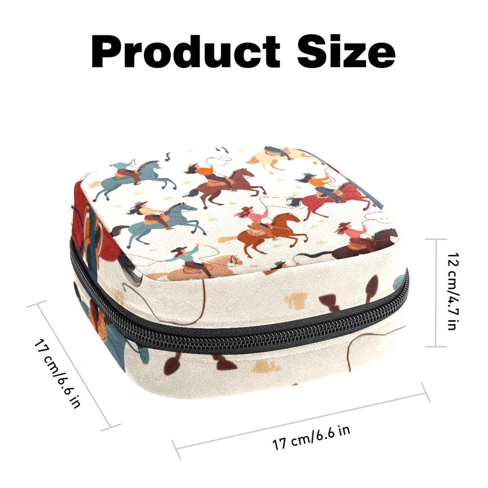 Portable Menstrual Pad Bags, Large Capacity Sanitary Napkin Storage Bag, First Period Kit for Girls Women, Zipper Nursing Pad Holder Wild Western Cowgirls Women with Horse Rodeo