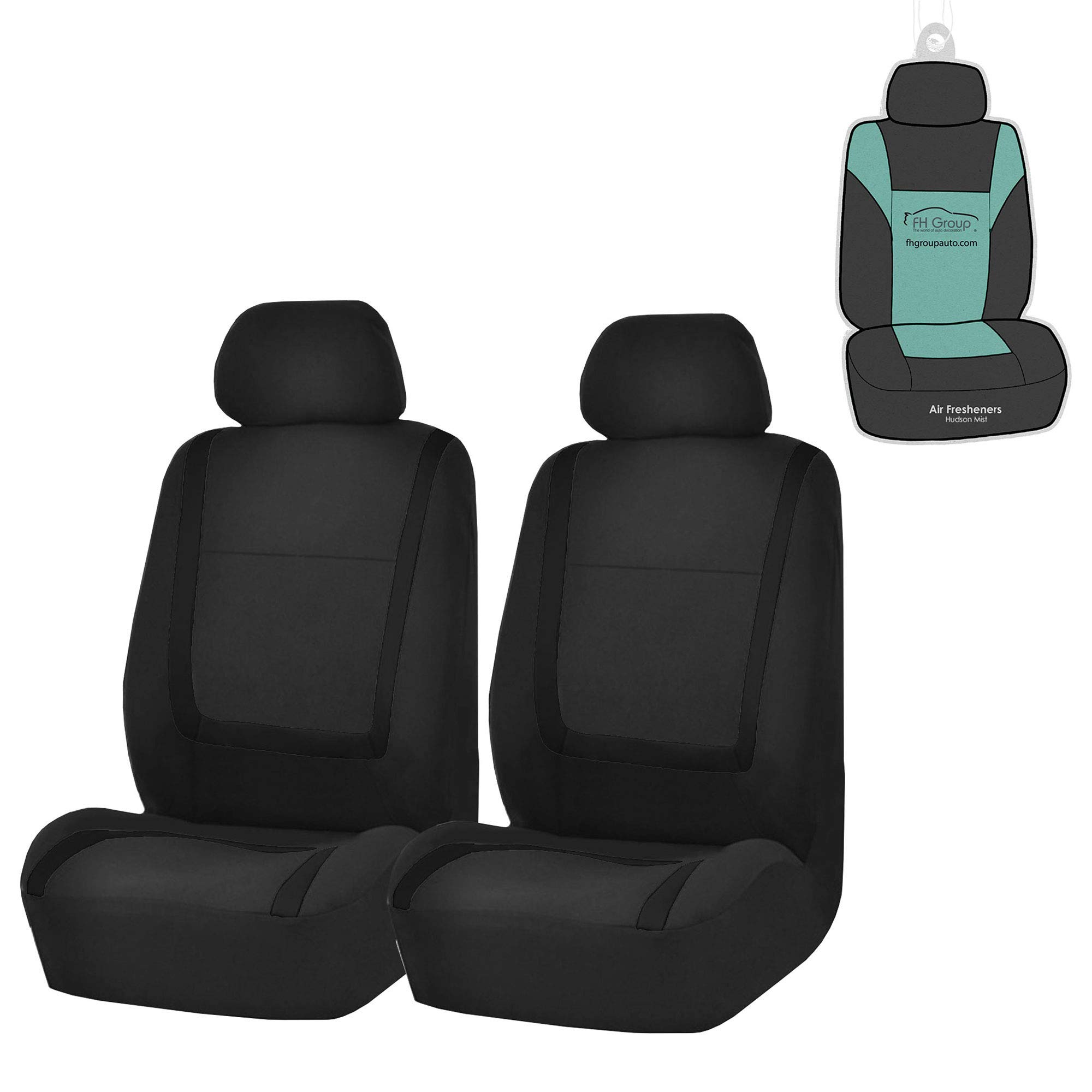 FH Group FB032102 Unique Flat Cloth Seat Covers Pair Set, Solid Black Color - Fit Most Car, Truck, SUV, or Van - with Gift