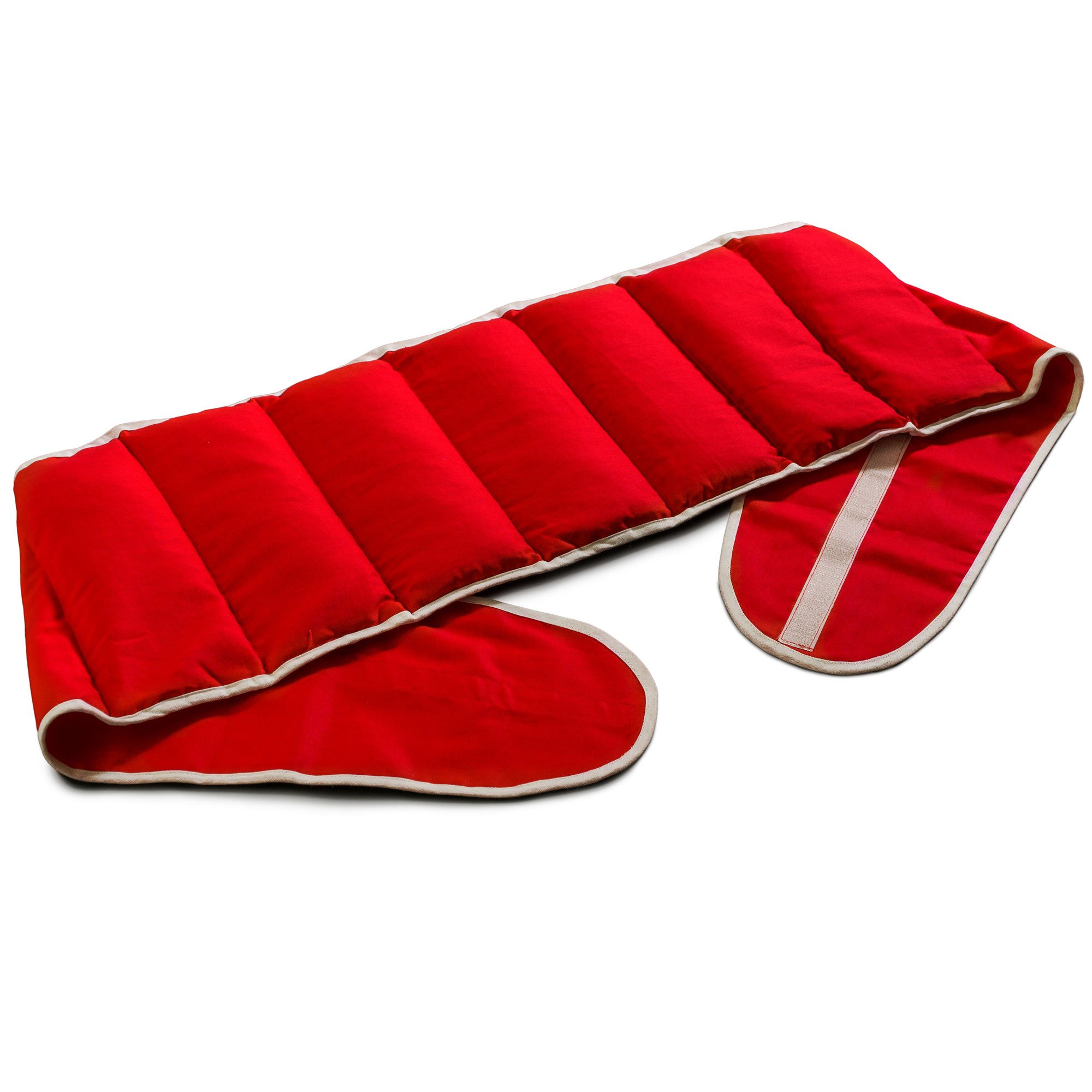 Wärmegürtel Kirschkernkissen. Gürtel mit Klettverschluss - ca. 135cm - 7-Kammer - Wärmekissen Rücken XXL Körnerkissen - Bio-Stoff rot