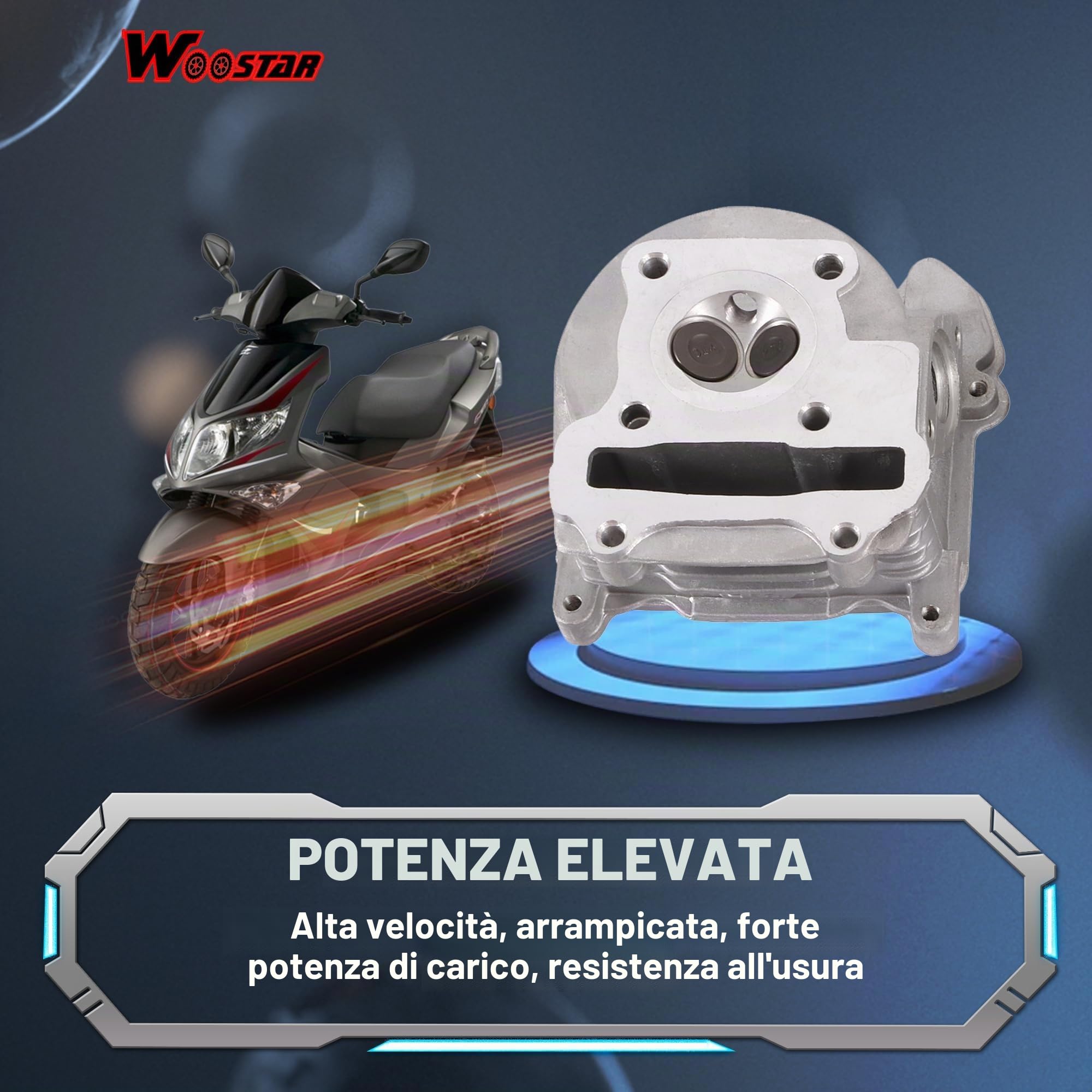 WOOSTAR 47mm Cilindro con Testata con Anello Pistone Kit e Guarnizioni Assemblea Sostituzione per GY6 72cc 80cc Taotao 49cc 50cc 4 Tempi 139QMB 139QMA Motore Scooter Ciclomotore ATV