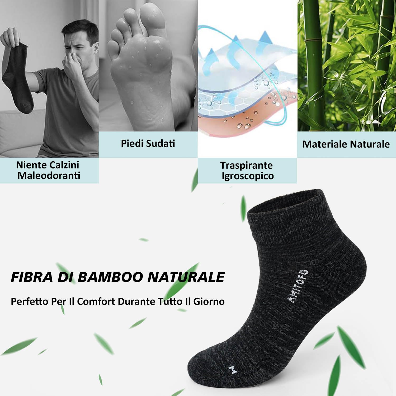 Calzini Senza Elastico Bambù: Calze per Diabetici Uomo Donna Corti Senza Cuciture Extra Larghi Comodi Foderato in Spugna per Caviglie Piedi Gonfi Gravidanza e Circolazione Gravidanza