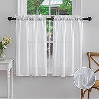 Vista 10 de Beda Home Cenefa de cortina texturizada de lino para cocina y sala de estar; cenefa corta rústica para ventana pequeña, dormitorio, sótano