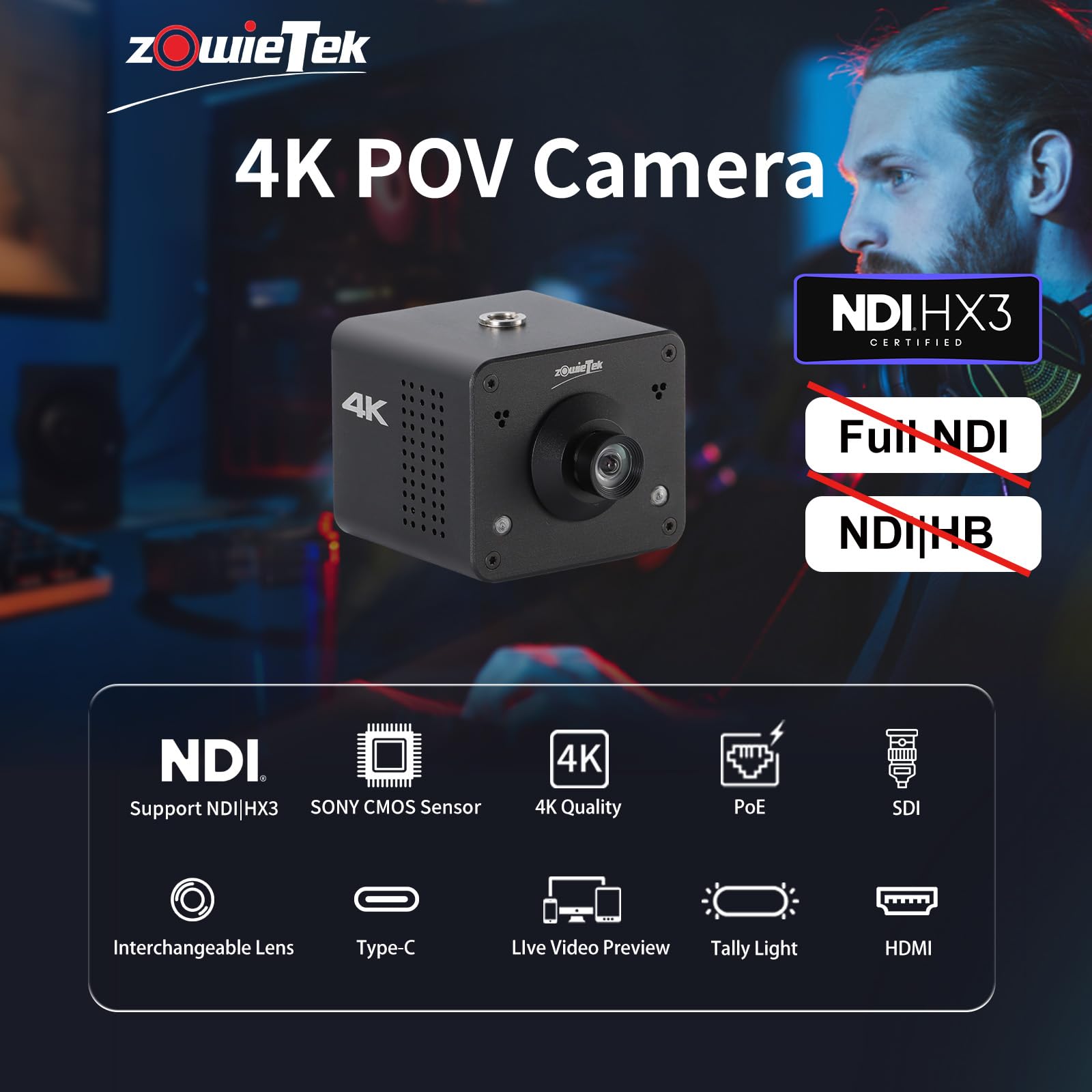 Amazon | Zowietek 4K NDI | HX3 POV ボックス カメラ PoE、ZowieCAM