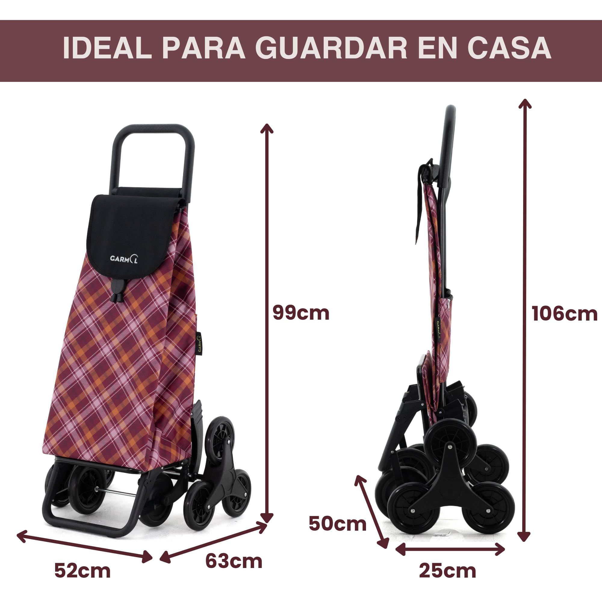 GARMOL Carro de la Compra Plegable 55 litros | Carro de la Compra 8 Ruedas Sube Escaleras de Gran Capacidad | Carrito Compra Plegable Color Granate