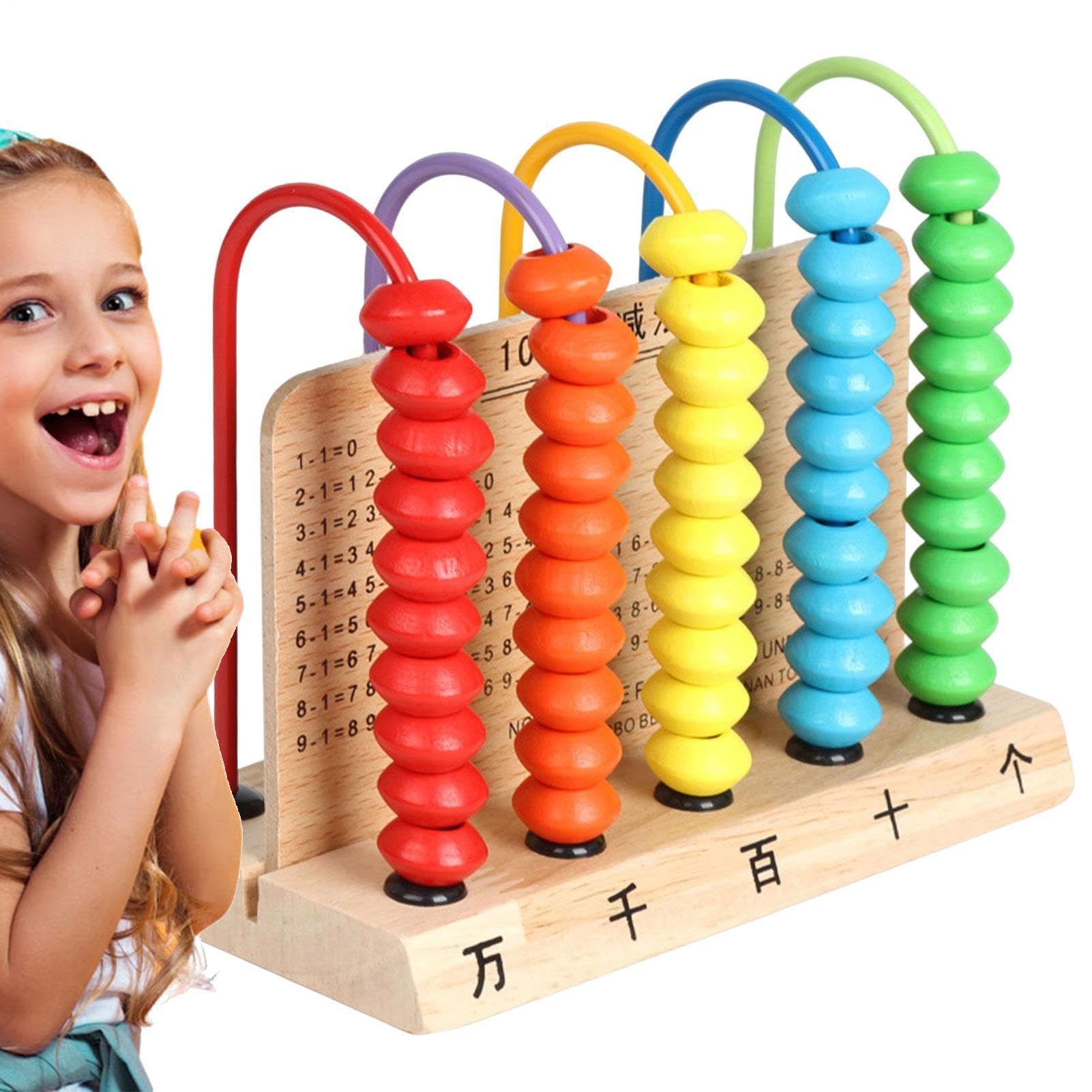 Wooden Abacus for Kids - 5 Row Educational Games Counting Toys | Math Learning Games with Multi Color Beads - for Boys Girls Elementary School Preschool