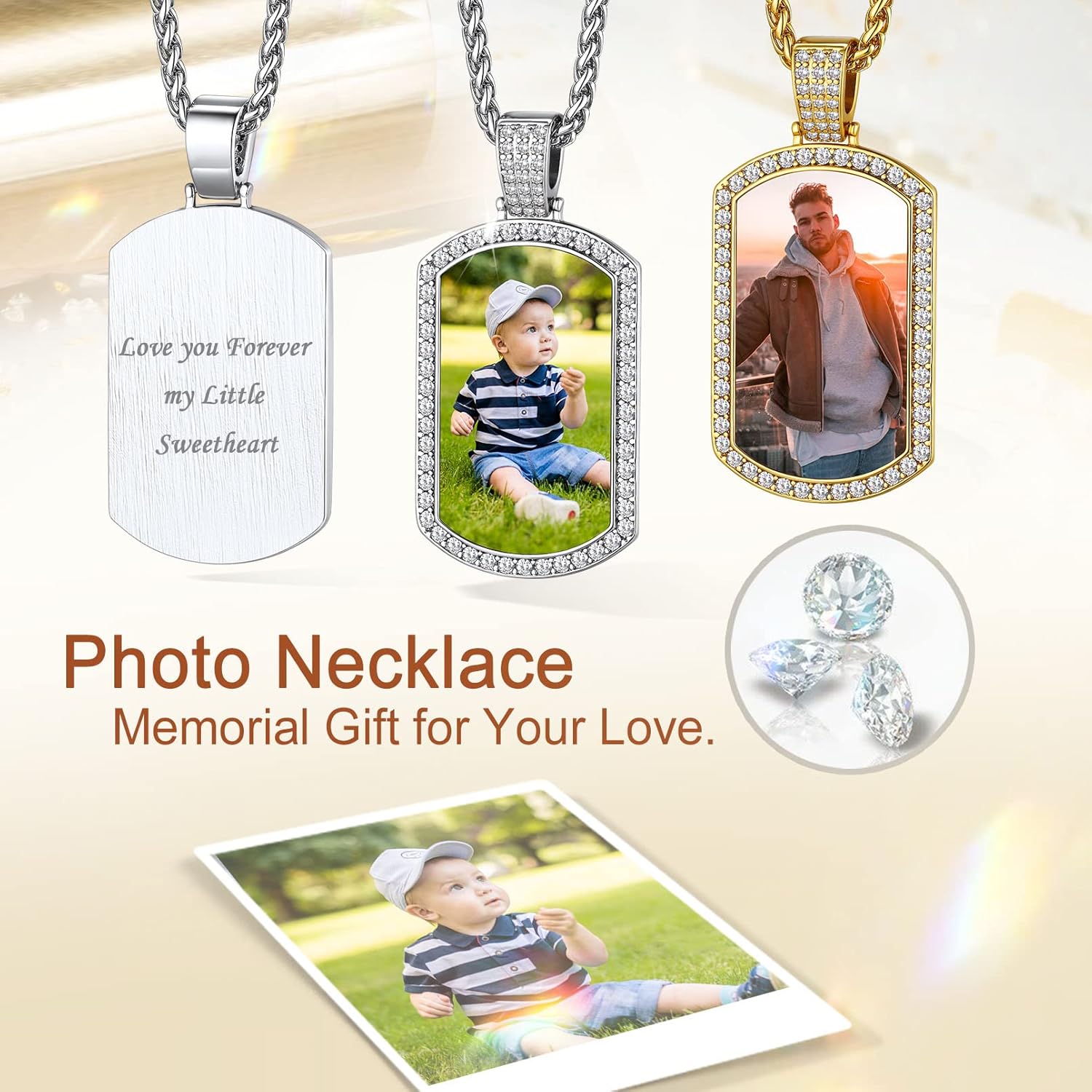 Custom4U Picture Necklace Personalized Photo for Men Women Steel/18K Gold Plated/Black Custom Angel Wings/Heart Pendant Necklace with Picture Memory Circle Chain 18-30 Inch,Hip Hop Jewelry+Gift Box